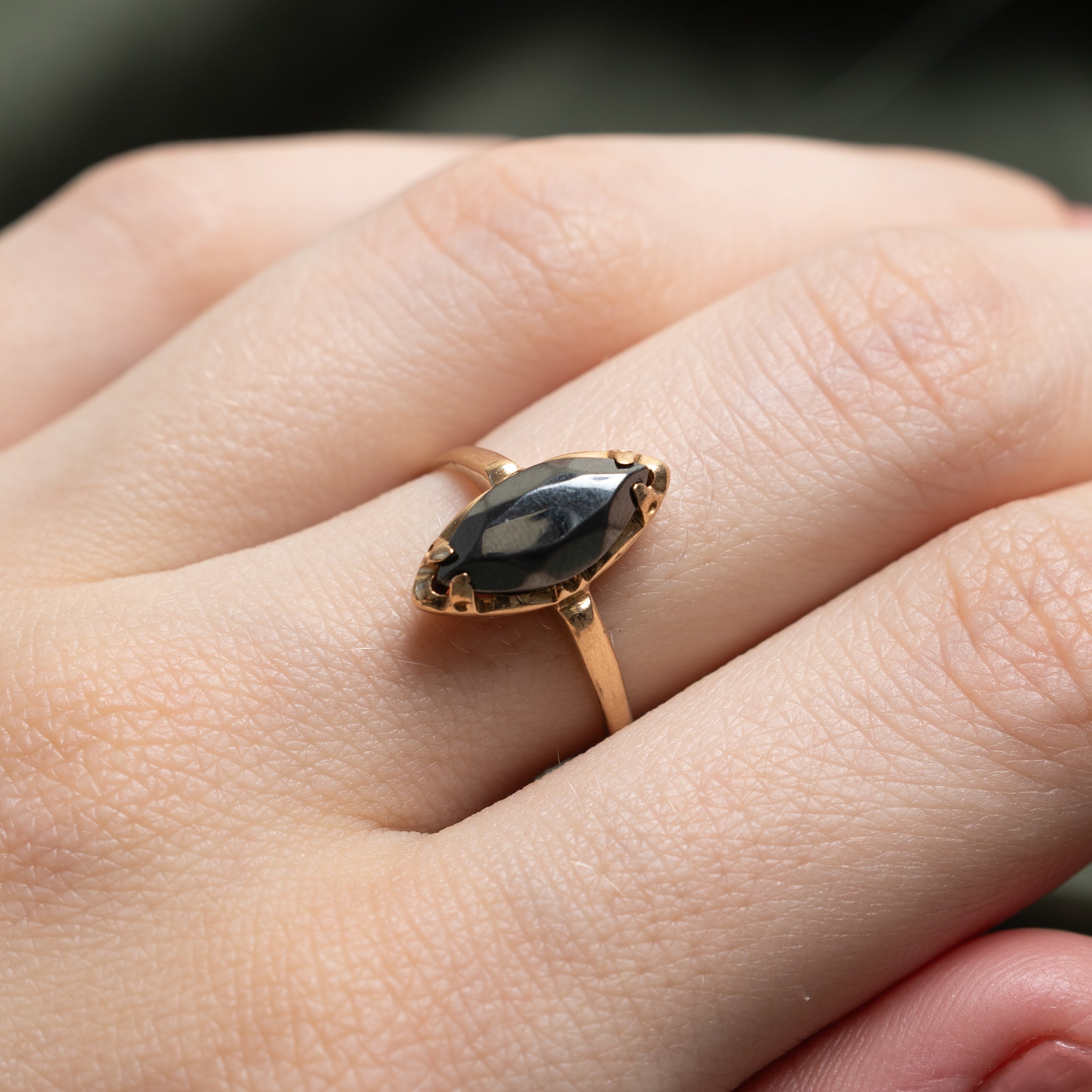 Basket Set Hematite Navette Ring | 1.60ct | SZ 6.5