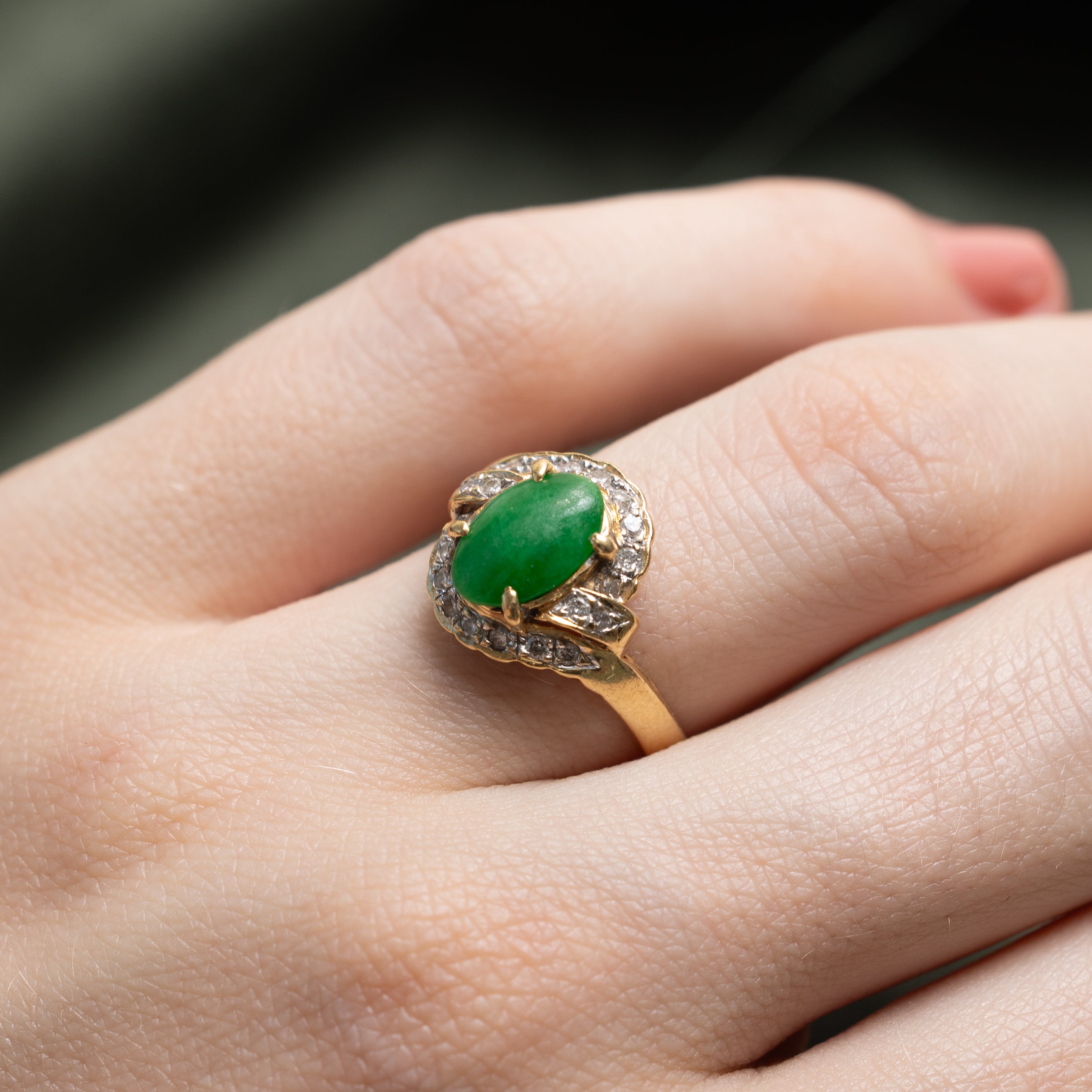 Cabochon Jadeite & Diamond Halo Ring | 0.77ct, 0.20ctw | SZ 5.5