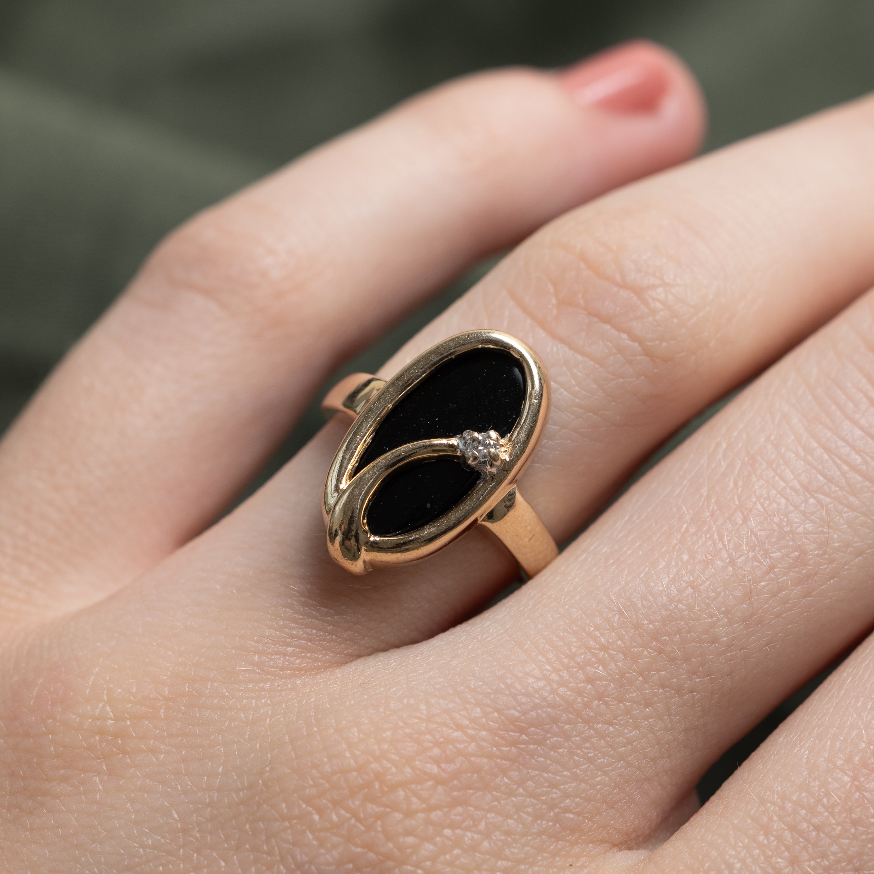 Bezel Set Onyx & Diamond Ring | 4.09ct, 0.02ct | SZ 5