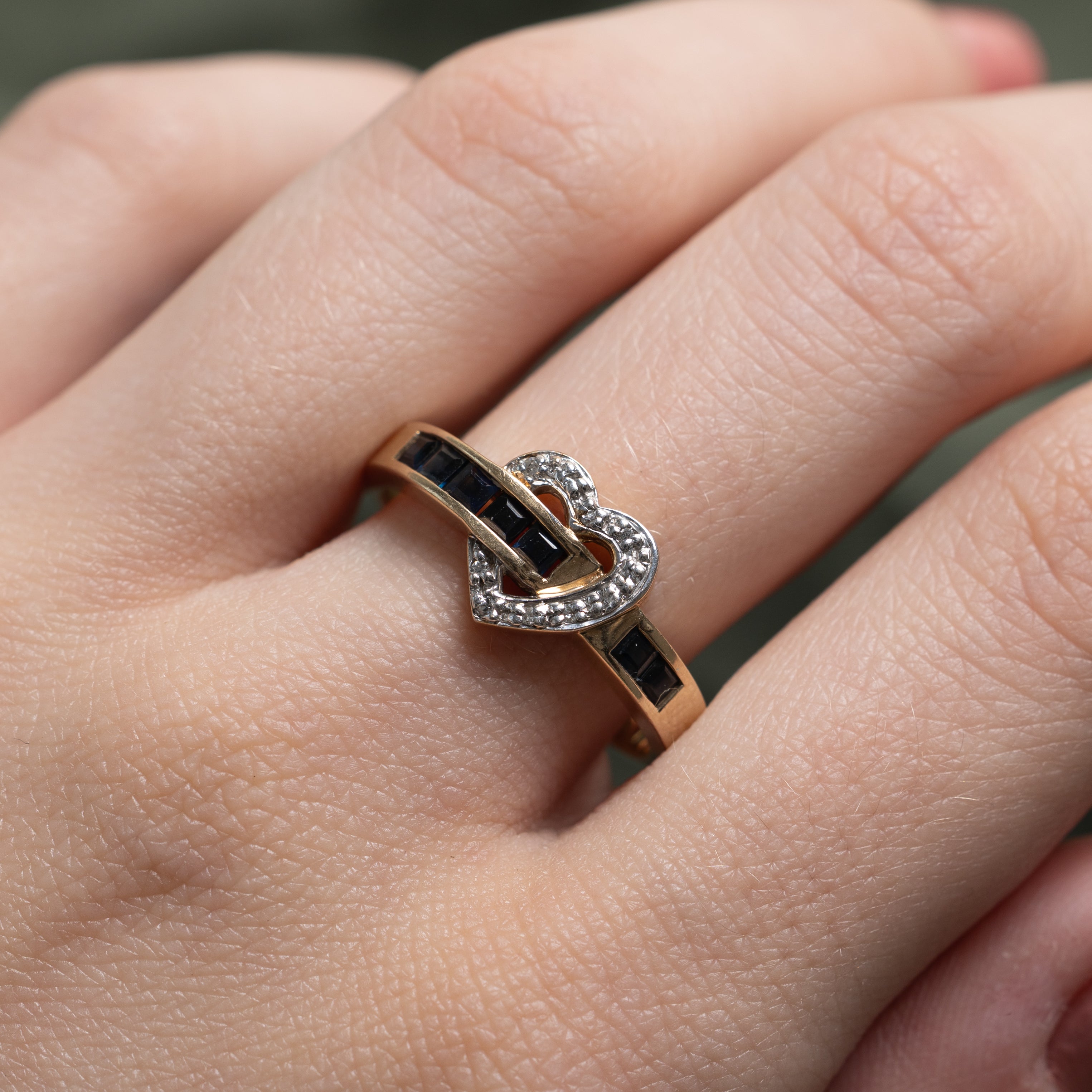 Semi Eternity Sapphire & Diamond Heart Ring | 0.48ctw, 0.01ctw | SZ 9.25