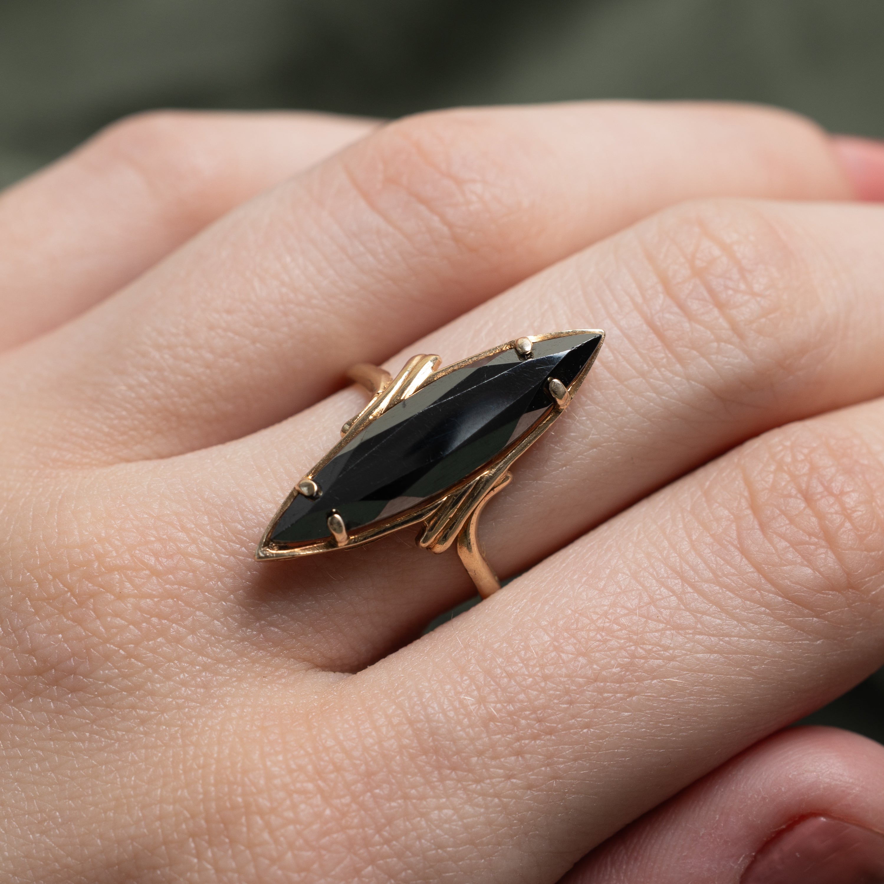 Hematite Engraved Navette Ring | 3.91ct | SZ 6