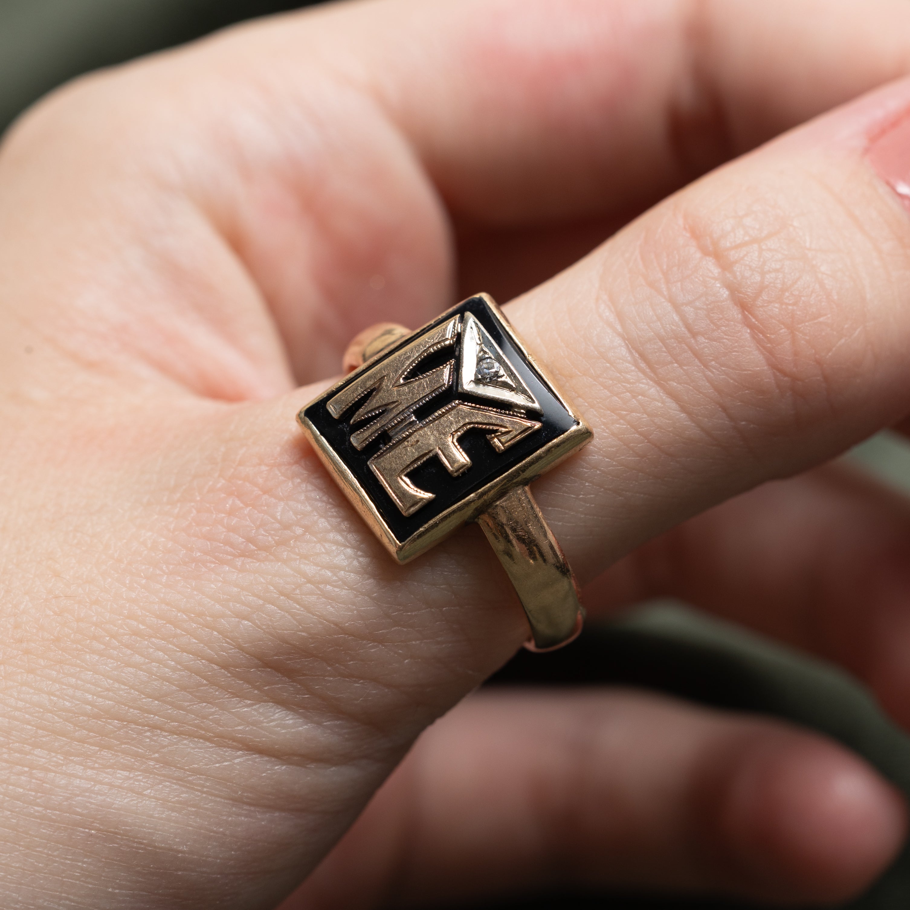 Onyx & Diamond "ME" Initial Ring | 3.48ct, 0.01ct | SZ 9.5