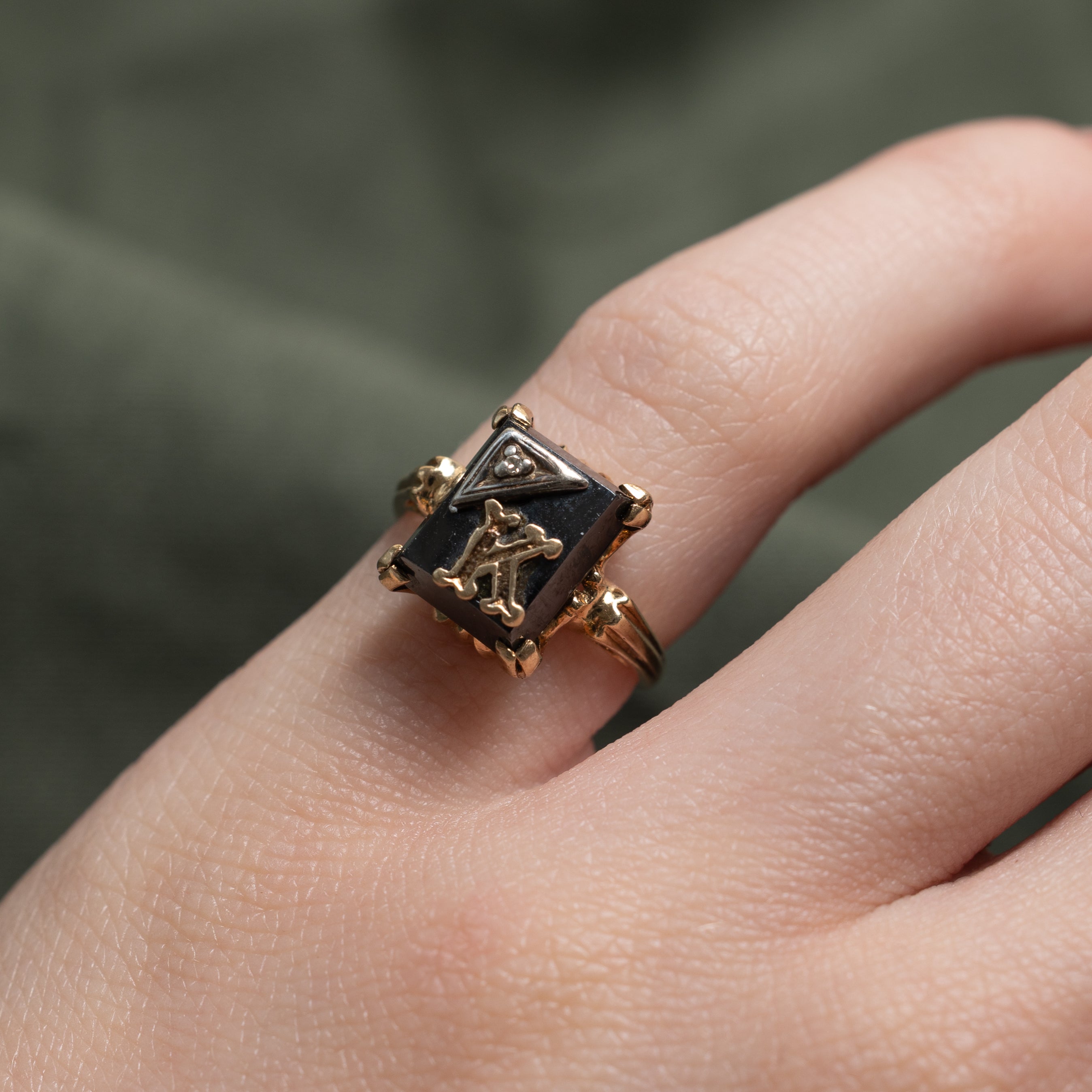 Hematite & Diamond "K" Initial Ring | 3.38ct, 0.001ct | SZ 3.25