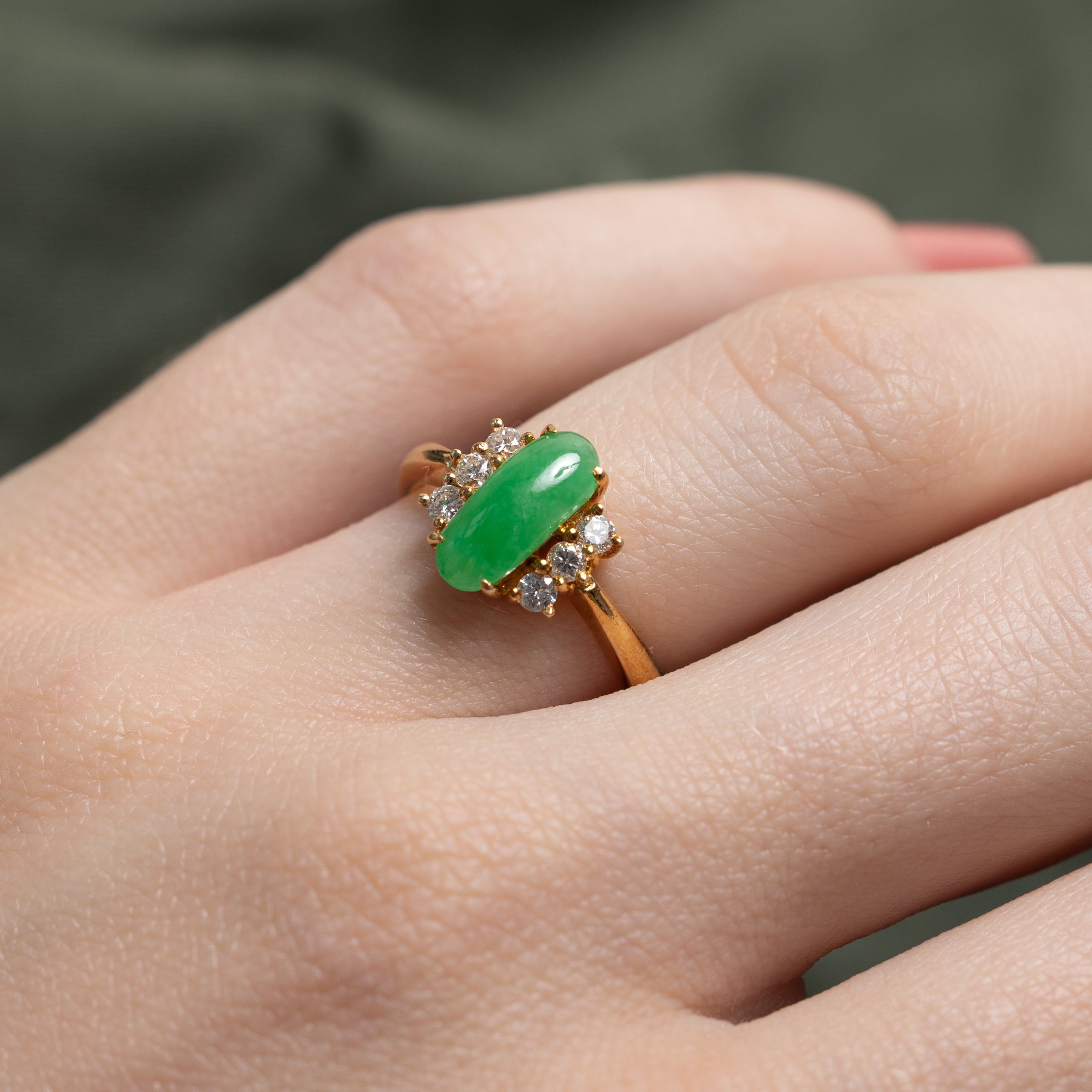 Cabochon Jadeite & Diamond Column Ring | 0.80ct, 0.15ctw | SZ 5.25