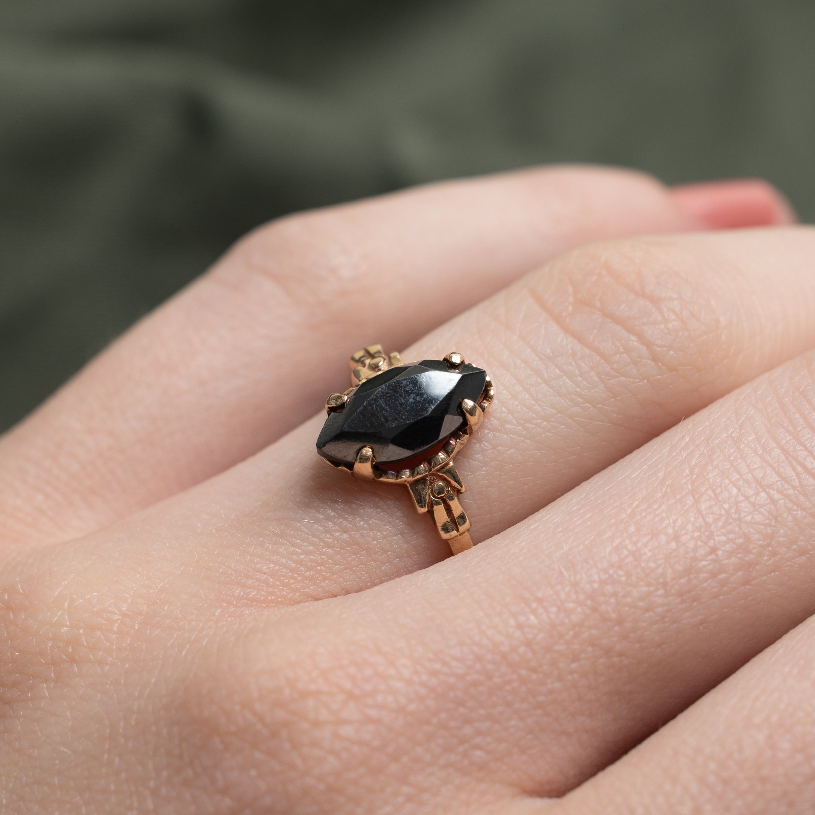 Hematite Textured Navette Ring | 1.60ct | SZ 5.75