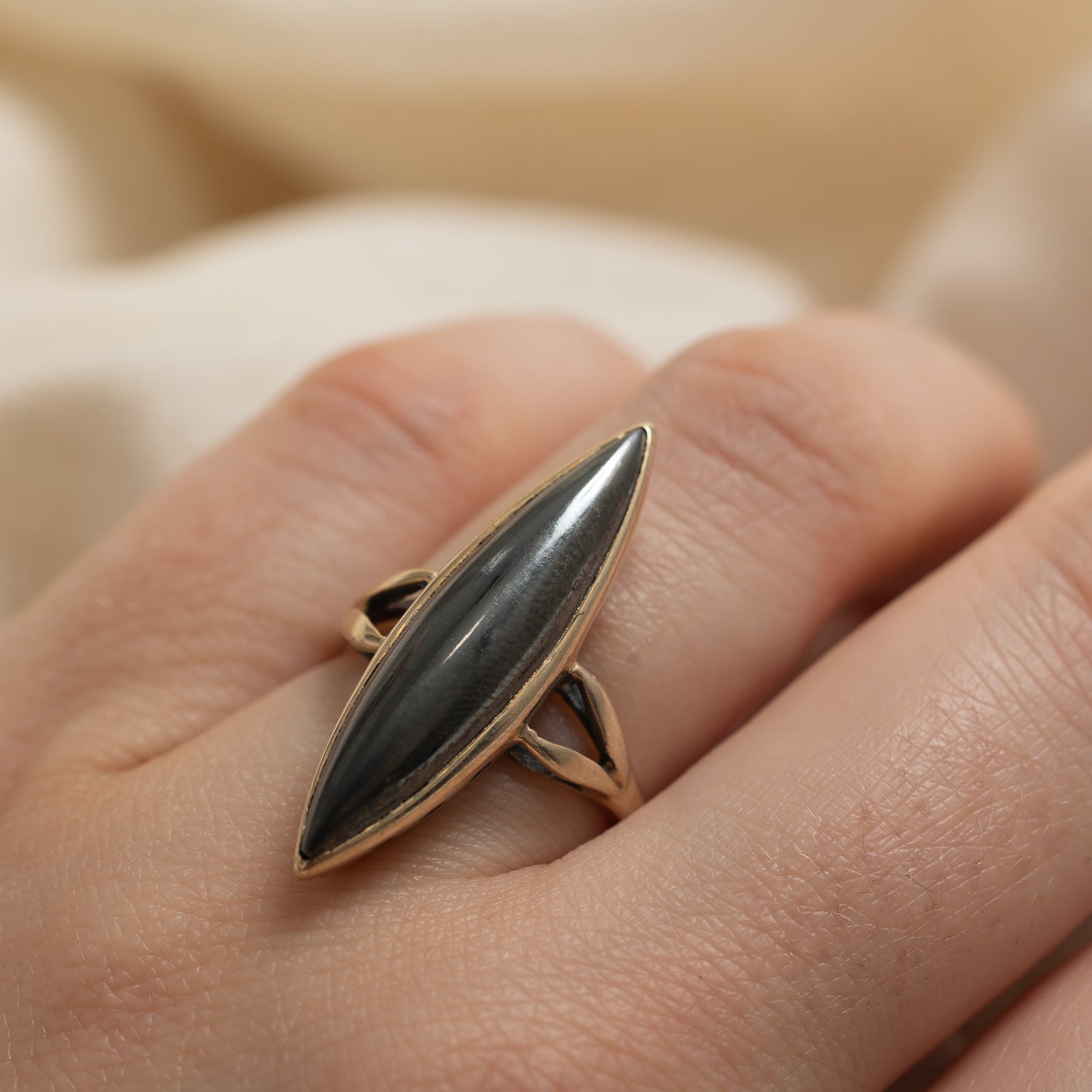 10K Hematite Navette Ring | 7.00ct | SZ 6.5
