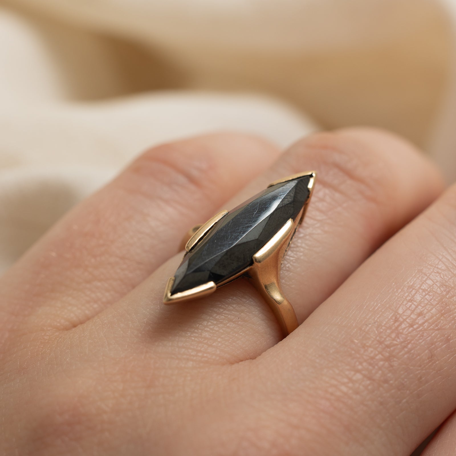 10K Hematite Navette Ring | 4.00ct | SZ 5.5