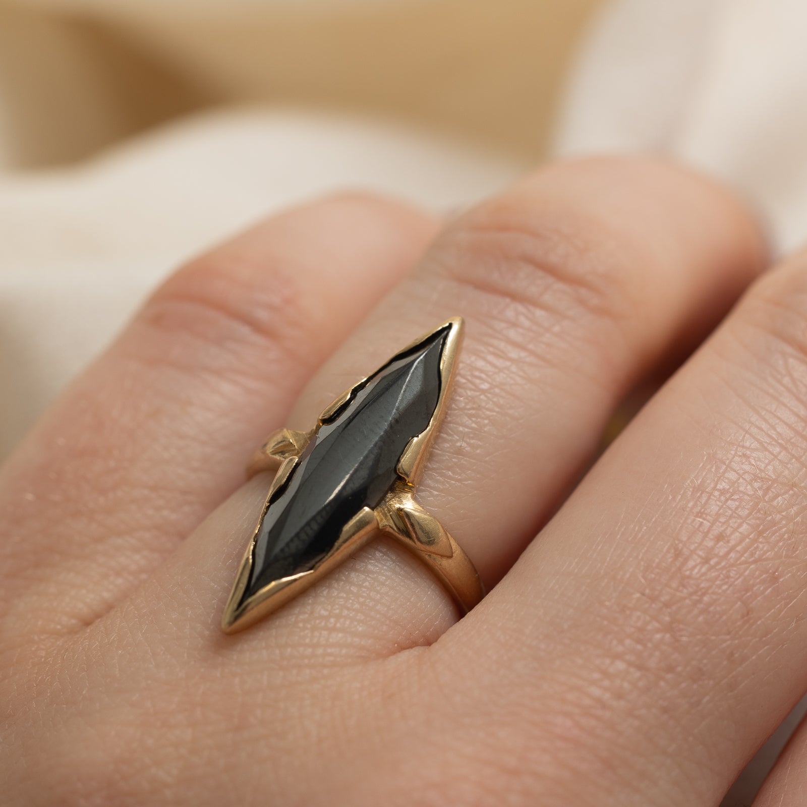 10K Hematite Navette Ring | 3.00ct | SZ 4.5