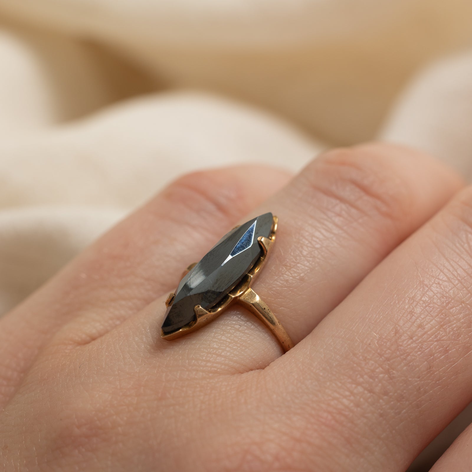 10K Hematite Navette Ring | 3.00ct | SZ 5.25