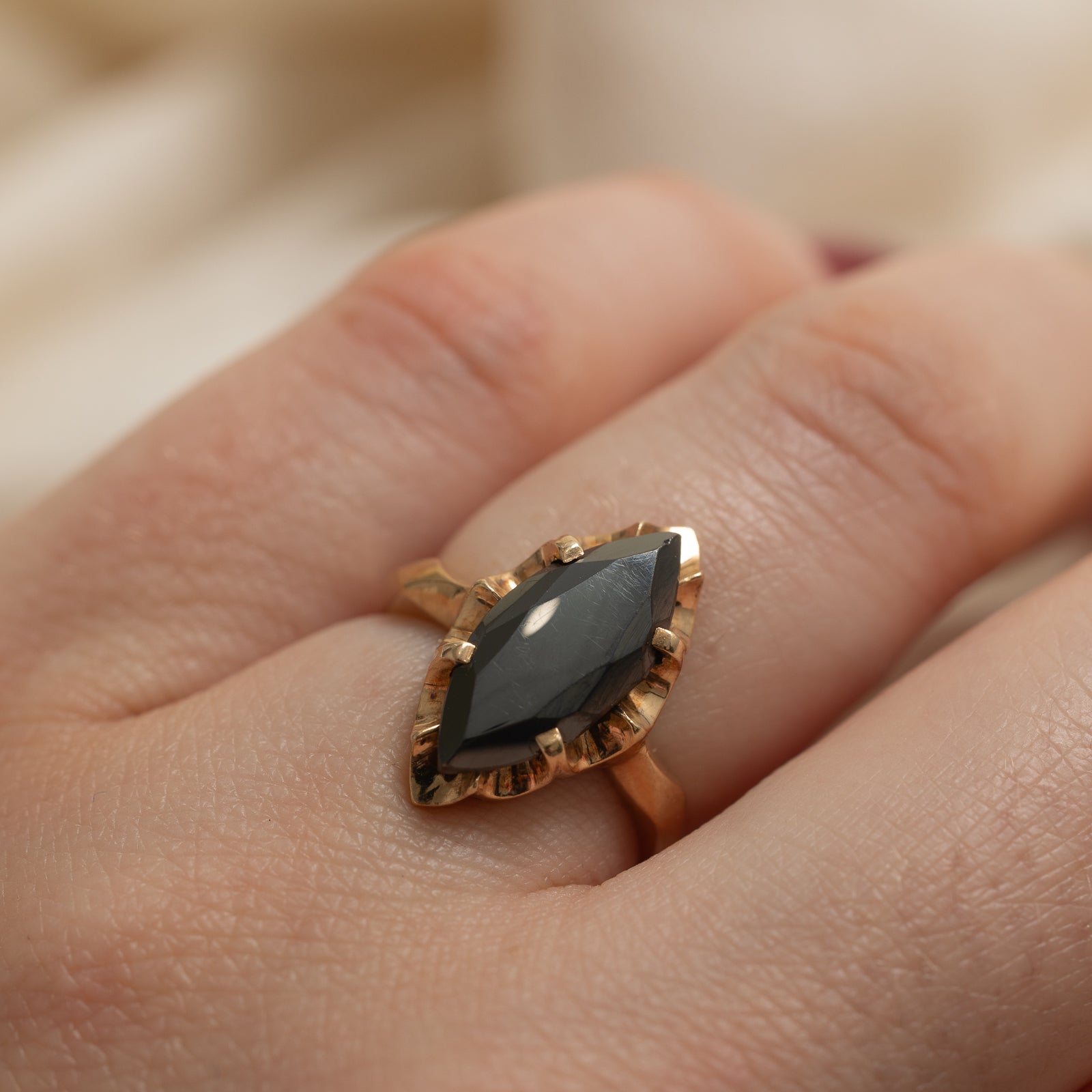 10K Marquise Cut Hematite Ring | 1.90ct | SZ 4