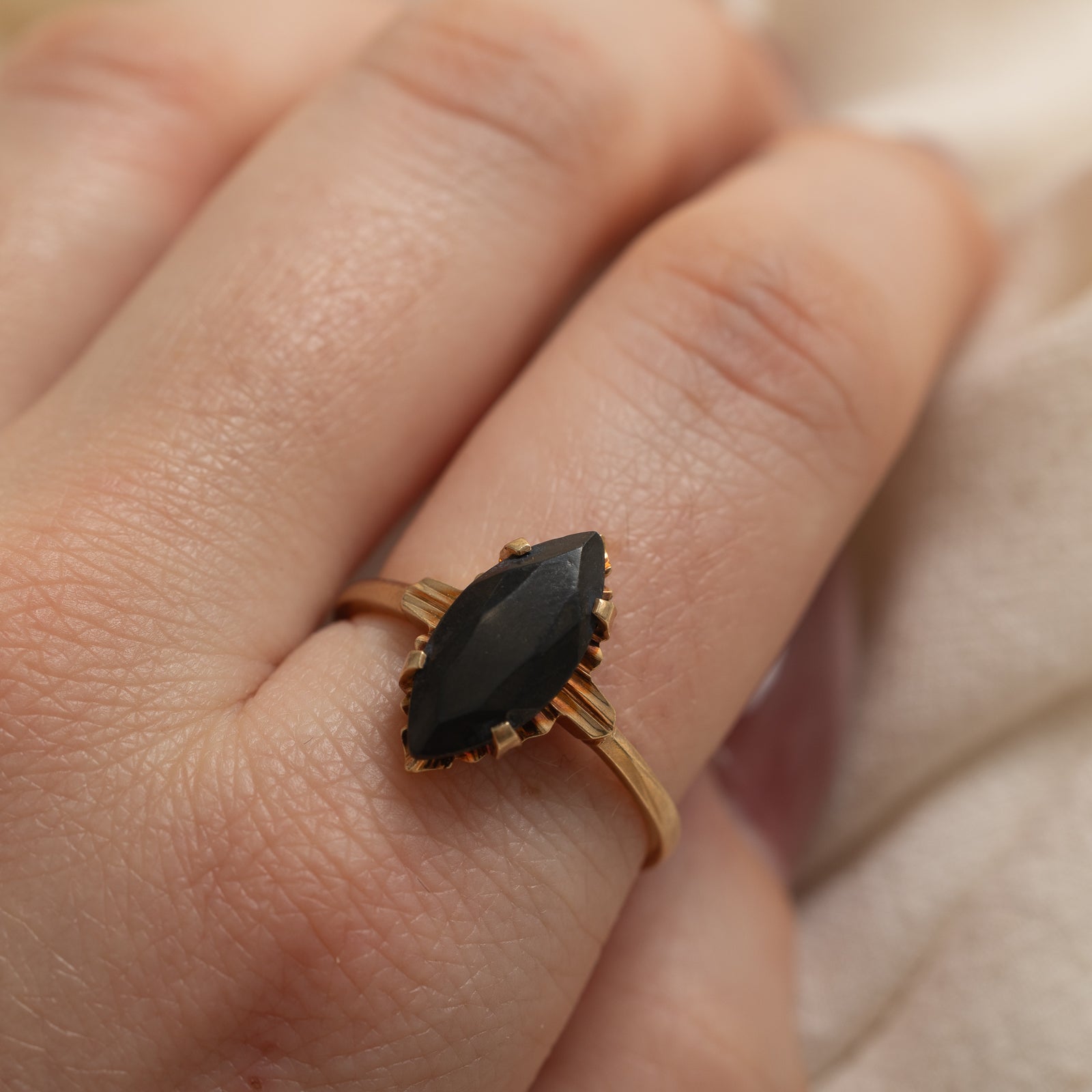 10K Marquise Cut Hematite Ring | 2.30ct | SZ 10