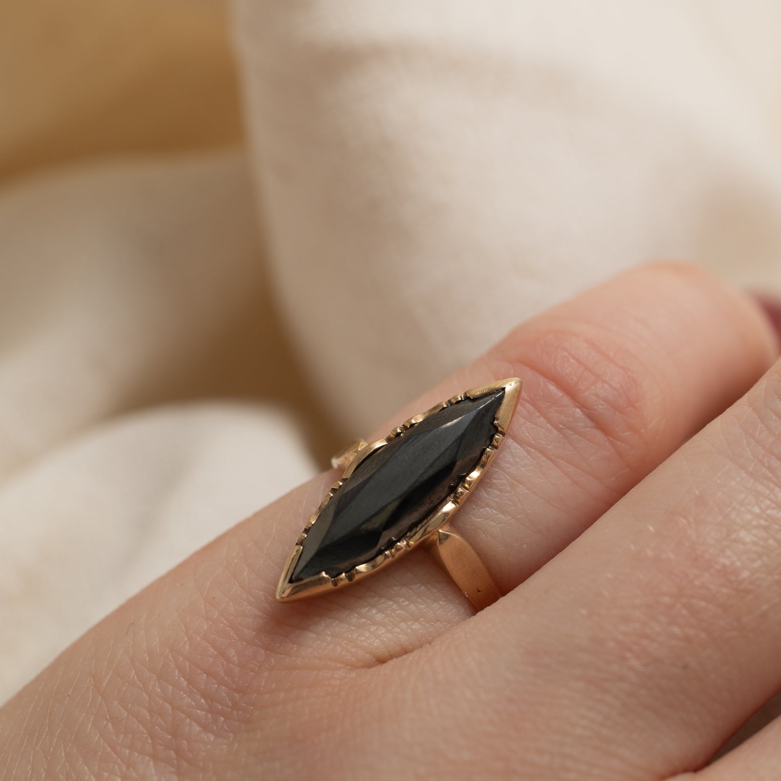 10K Hematite Navette Ring | 2.60ct | SZ 3.75