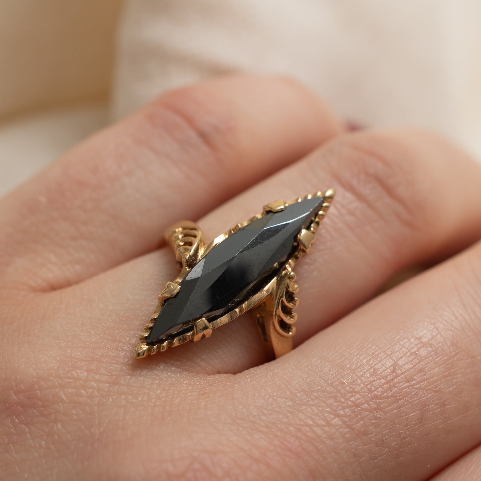 10K Hematite Navette Ring | 4.90ct | SZ 6.5