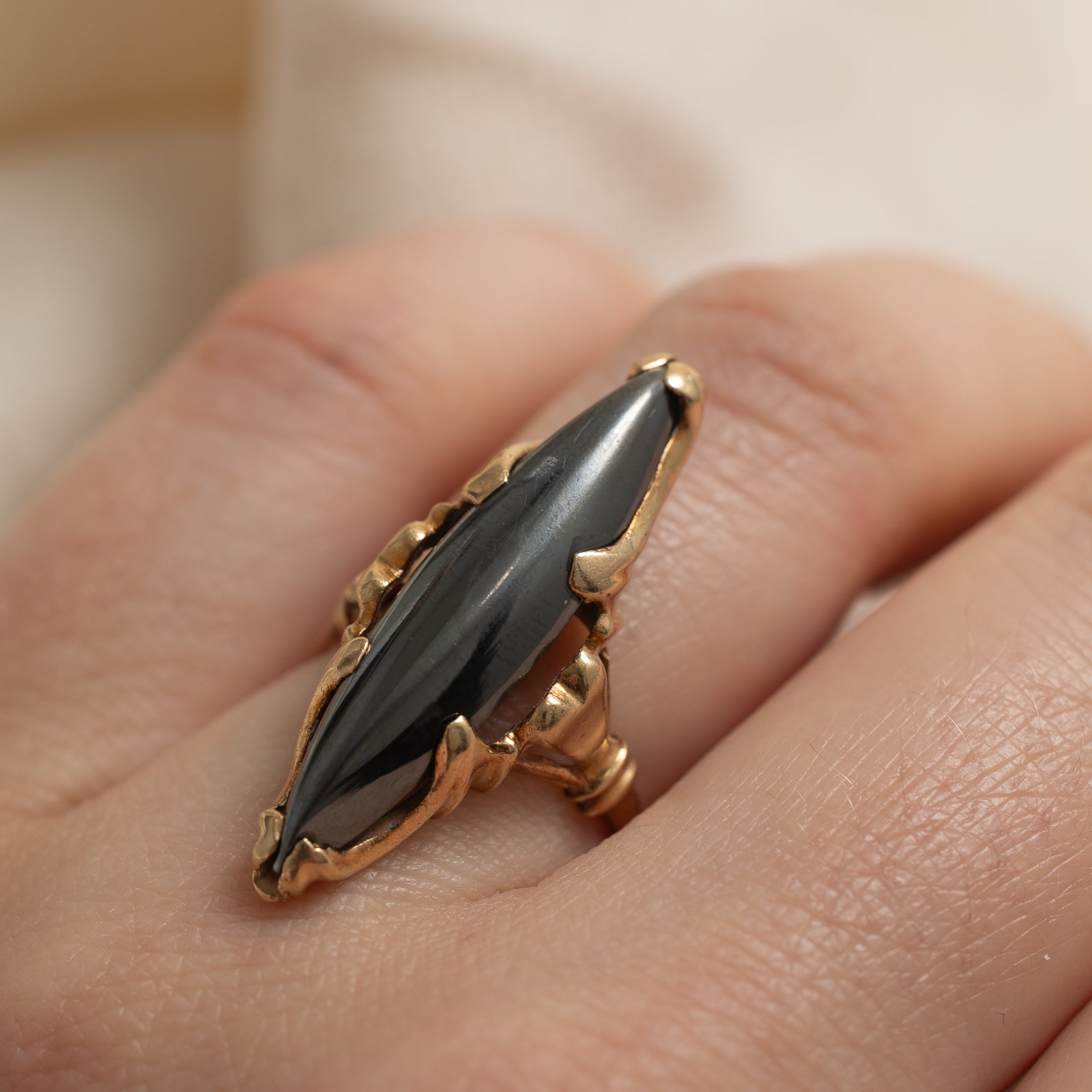 10K Hematite Navette Ring | 8.00ct | SZ 5.5