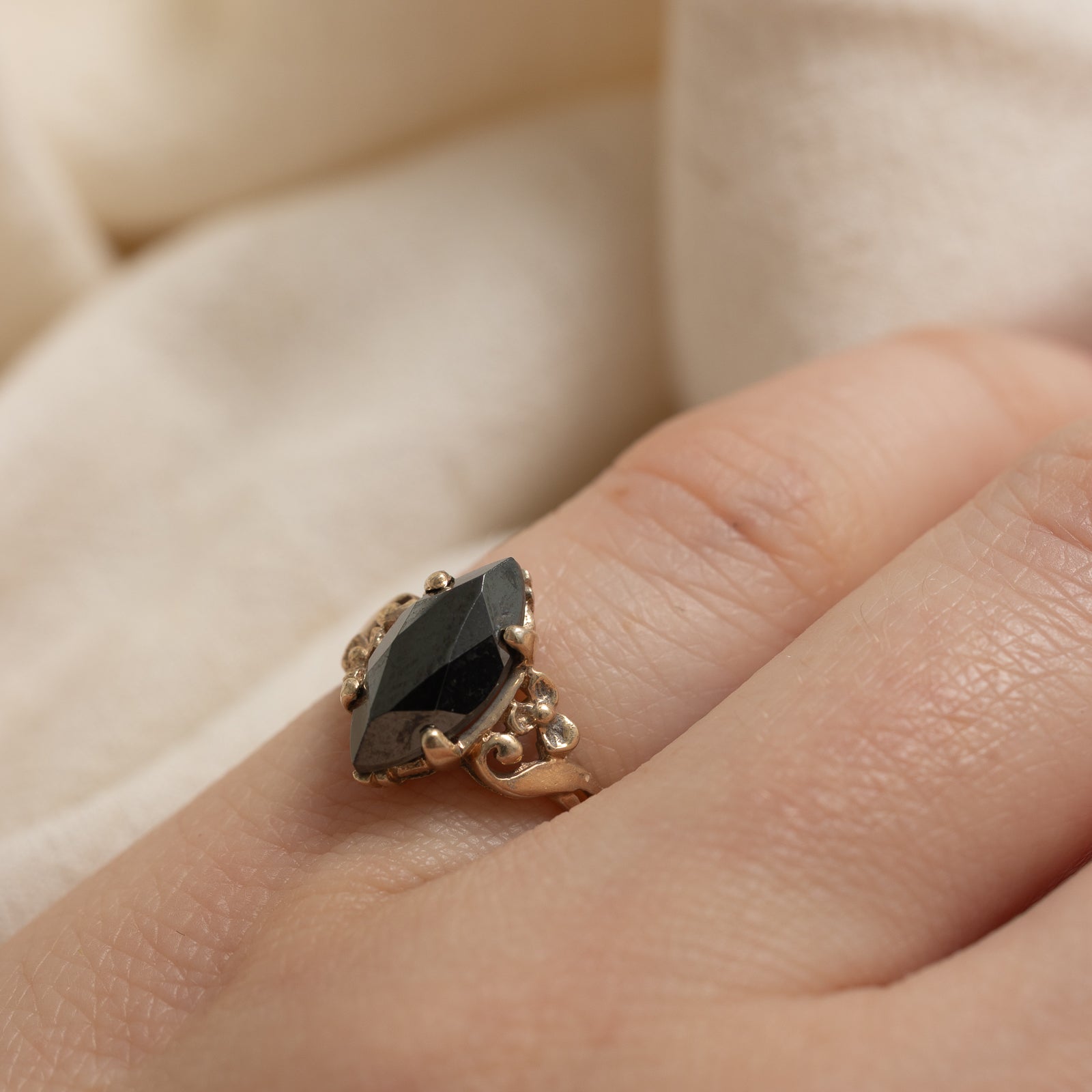 10K Marquise Cut Hematite Ring | 1.50ct | SZ 3.5