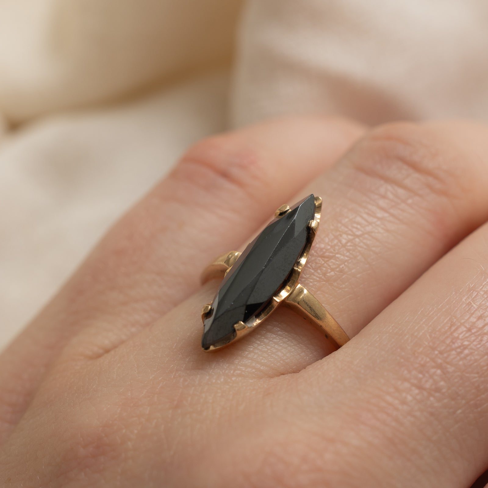 10K Hematite Navette Ring | 2.16ct | SZ 6.75