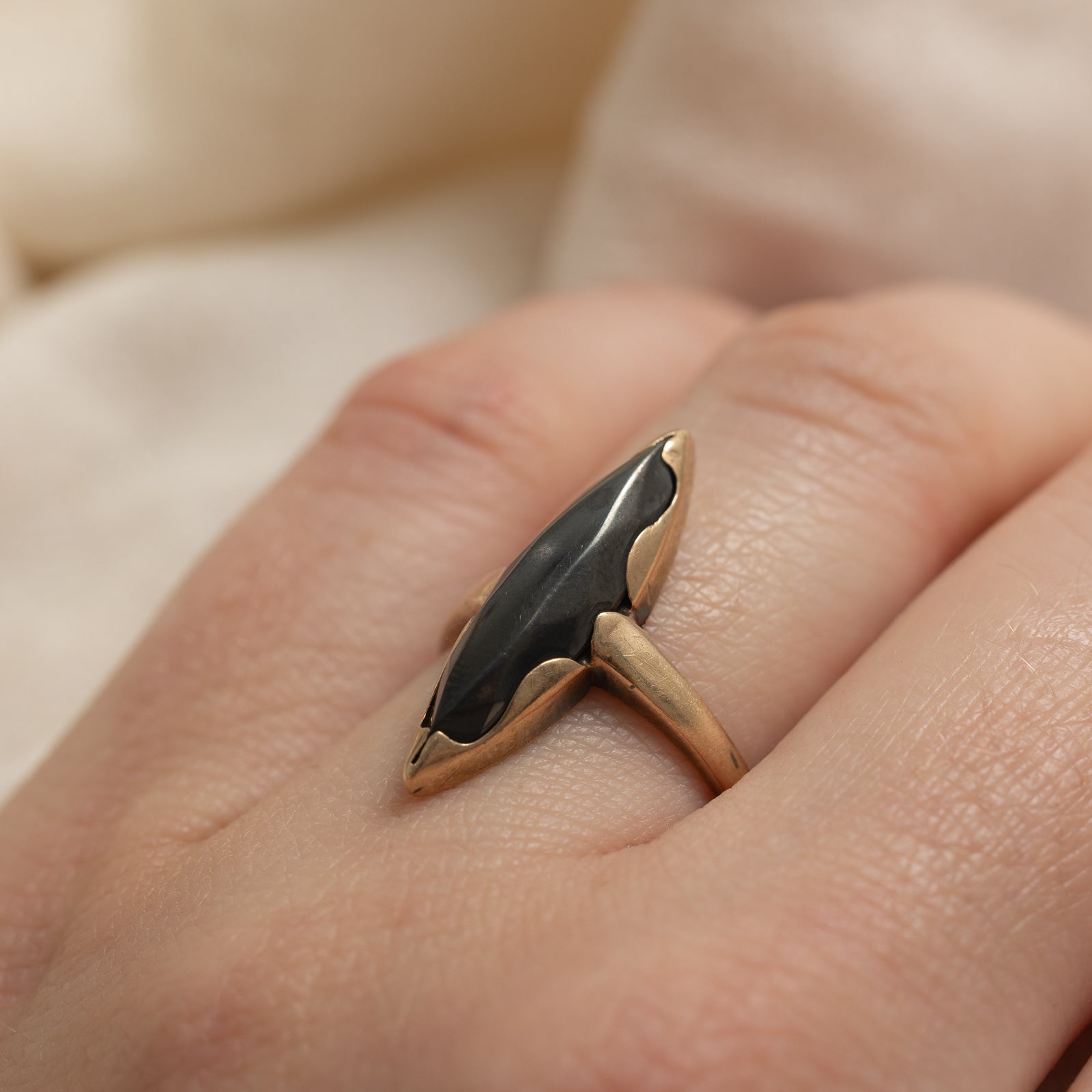 10K Marquise Cut Hematite Cocktail Ring | 1.80ct | SZ 5.75