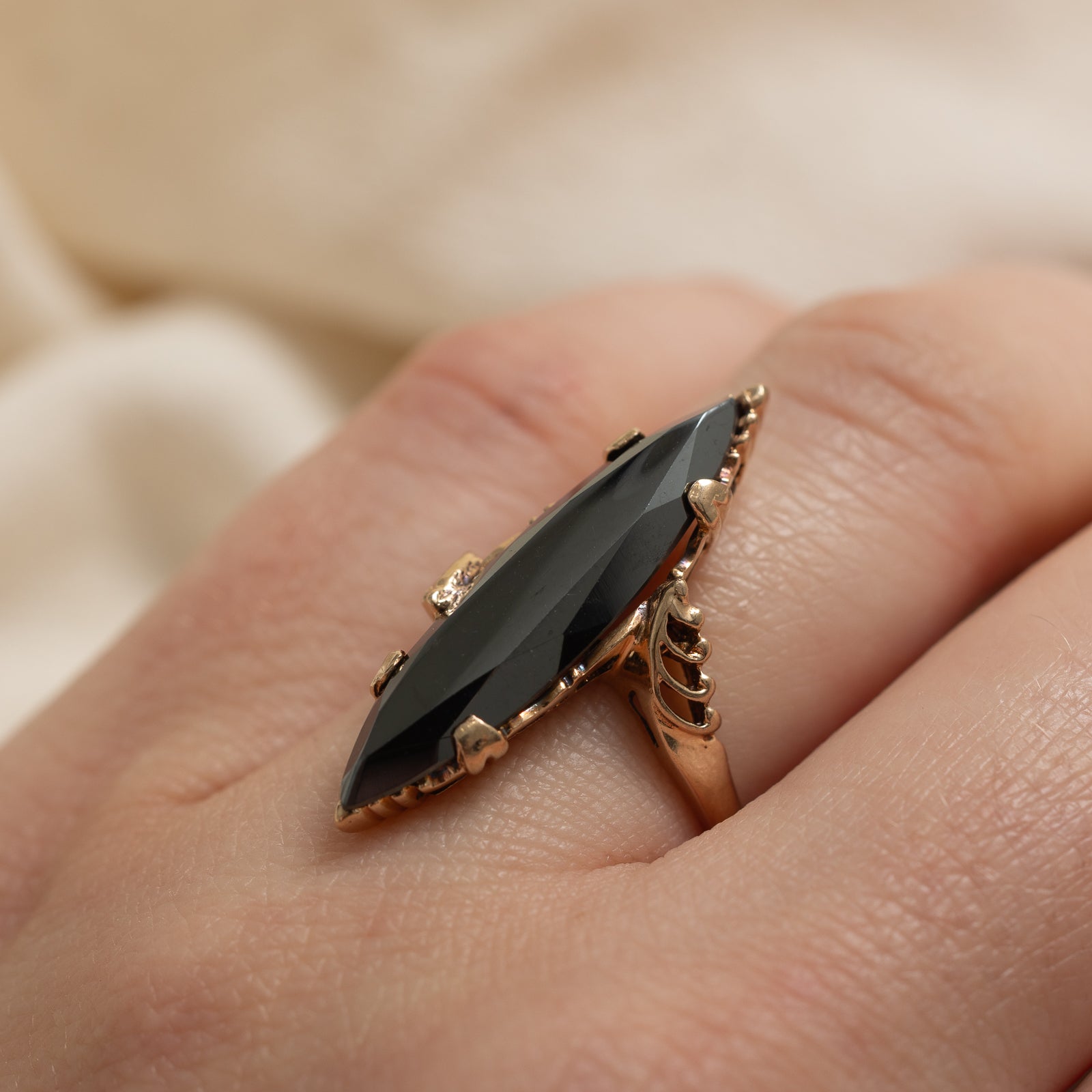 10K Hematite Navette Ring | 3.90ct | SZ 5