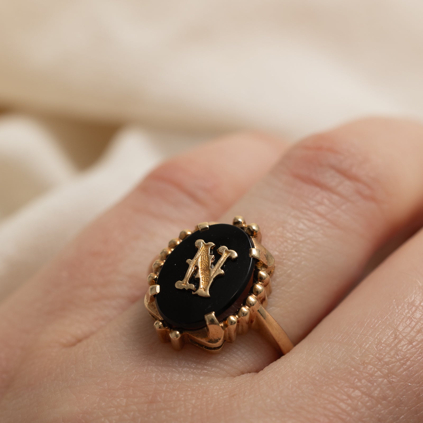 10K Onyx 'N' Initial Ring | 2.50ct | SZ 6.5