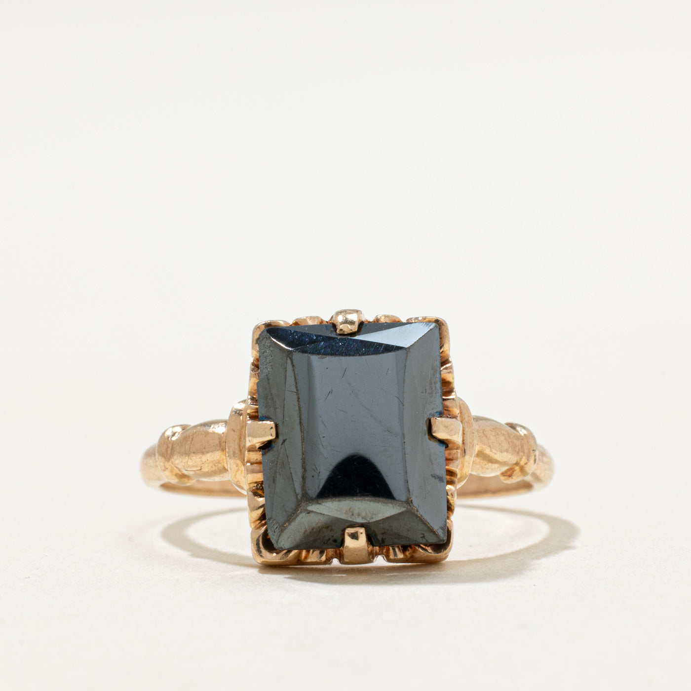 10K Rectangle Cut Hematite Ring | 2.60ct | SZ 6