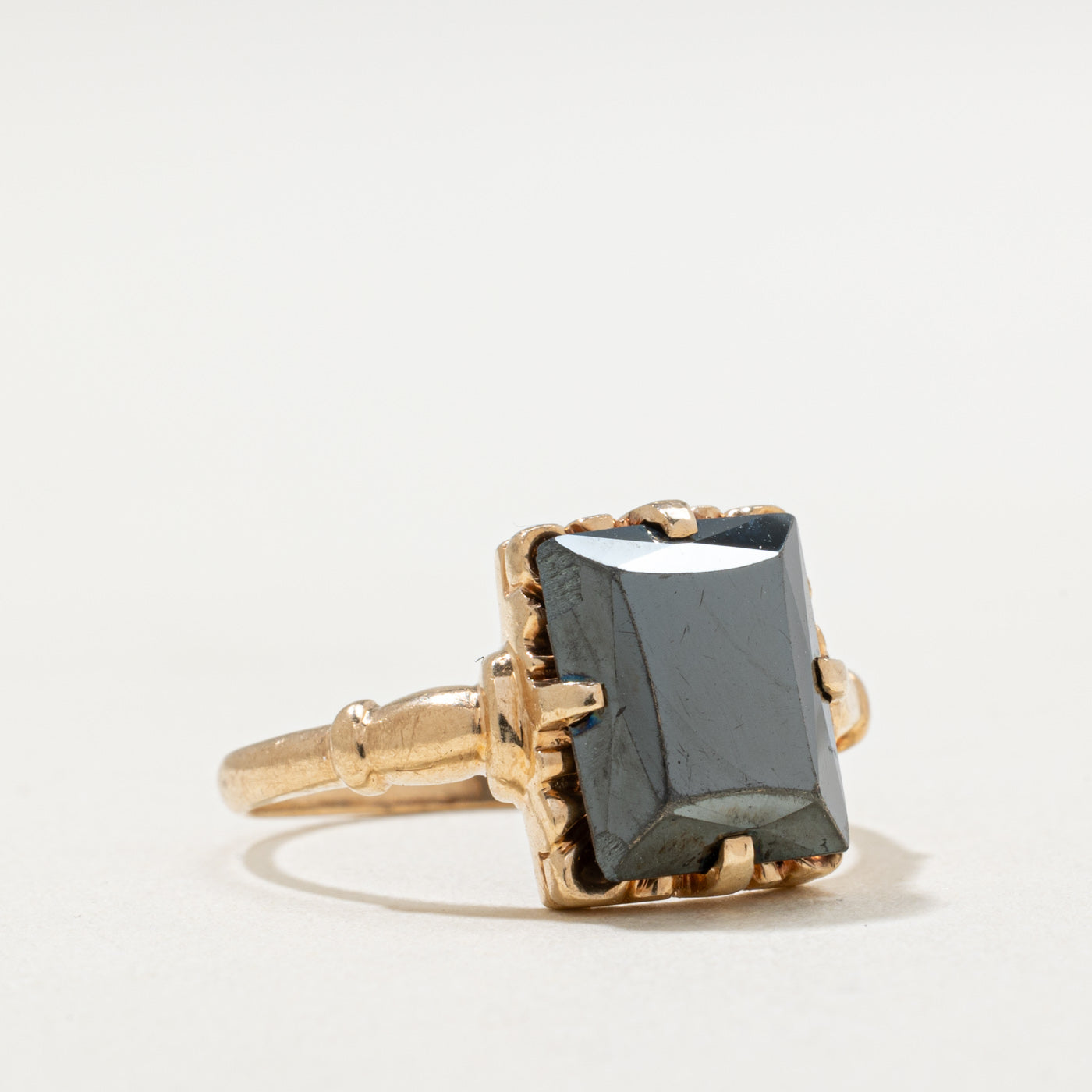 10K Rectangle Cut Hematite Ring | 2.60ct | SZ 6