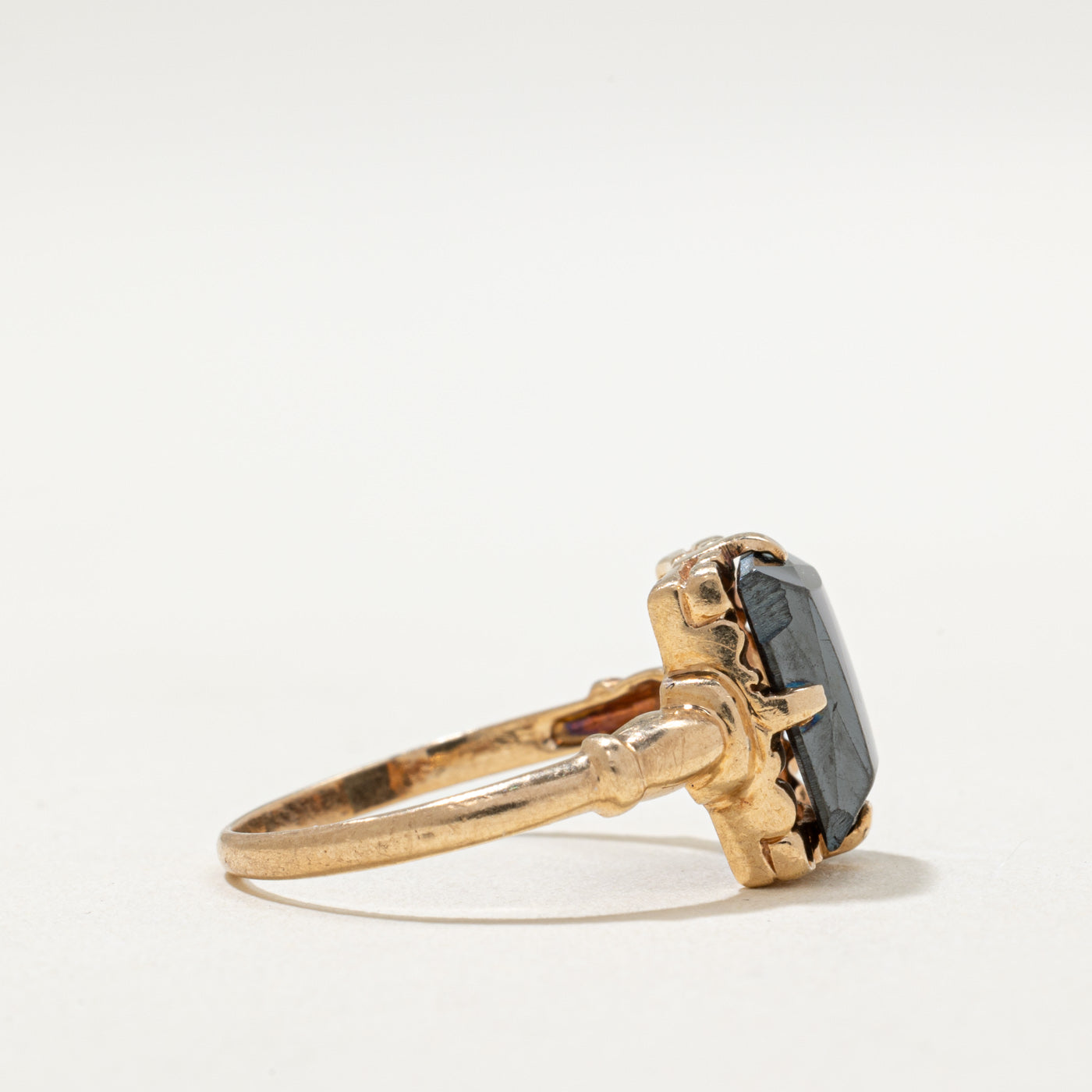 10K Rectangle Cut Hematite Ring | 2.60ct | SZ 6