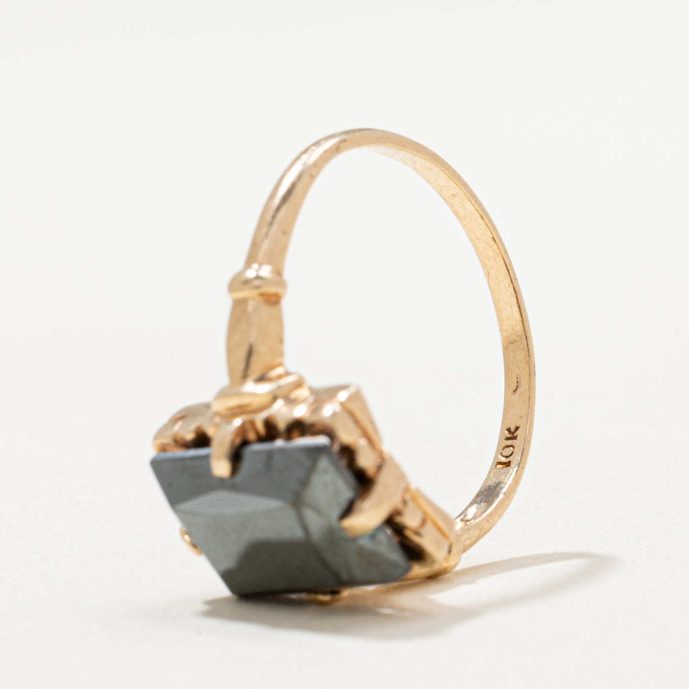 10K Rectangle Cut Hematite Ring | 2.60ct | SZ 6