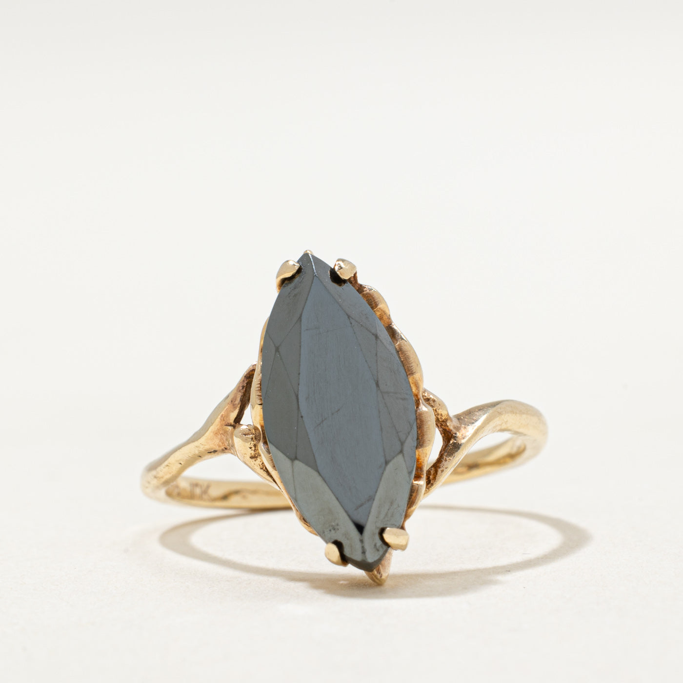 10K Marquise Cut Hematite Bypass Ring | 2.00ct | SZ 7.25