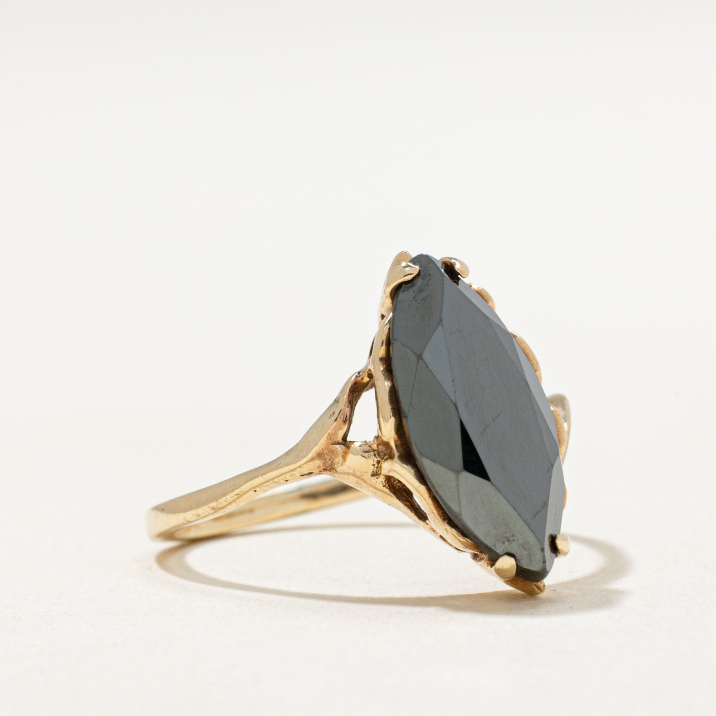 10K Marquise Cut Hematite Bypass Ring | 2.00ct | SZ 7.25