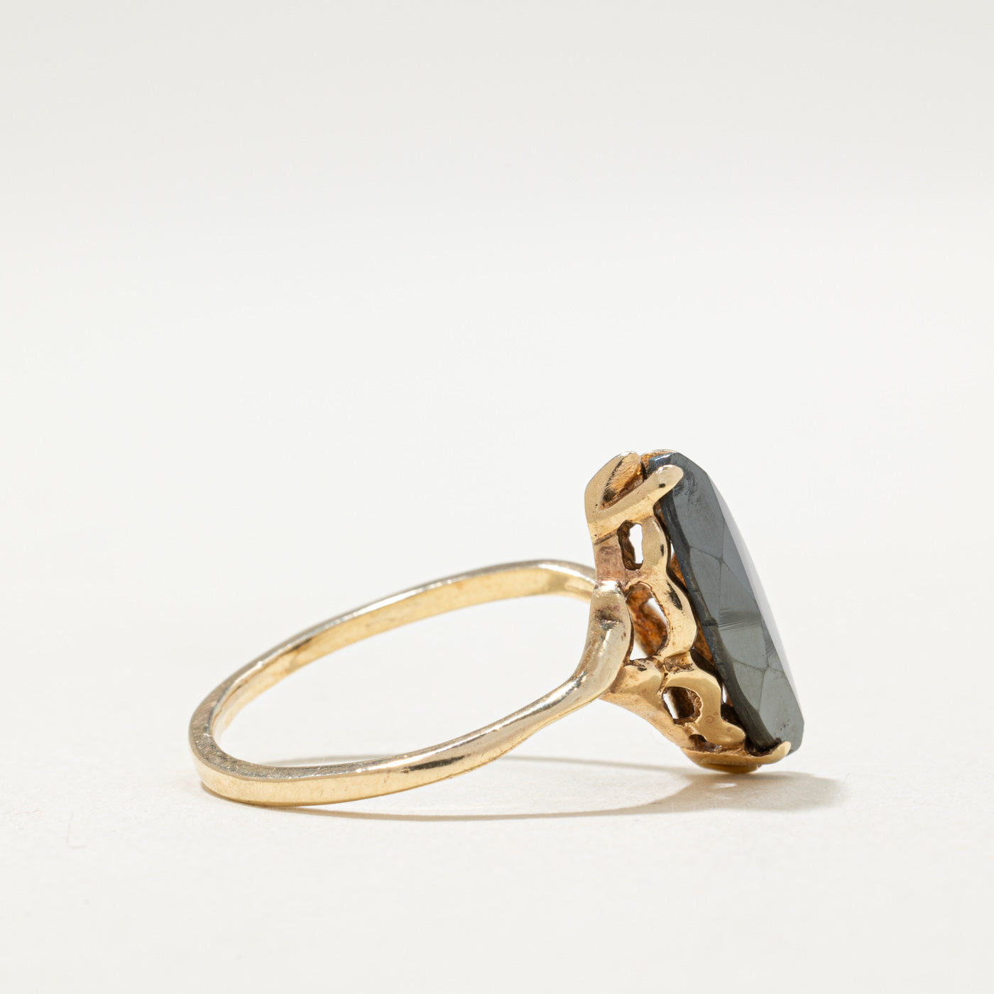 10K Marquise Cut Hematite Bypass Ring | 2.00ct | SZ 7.25