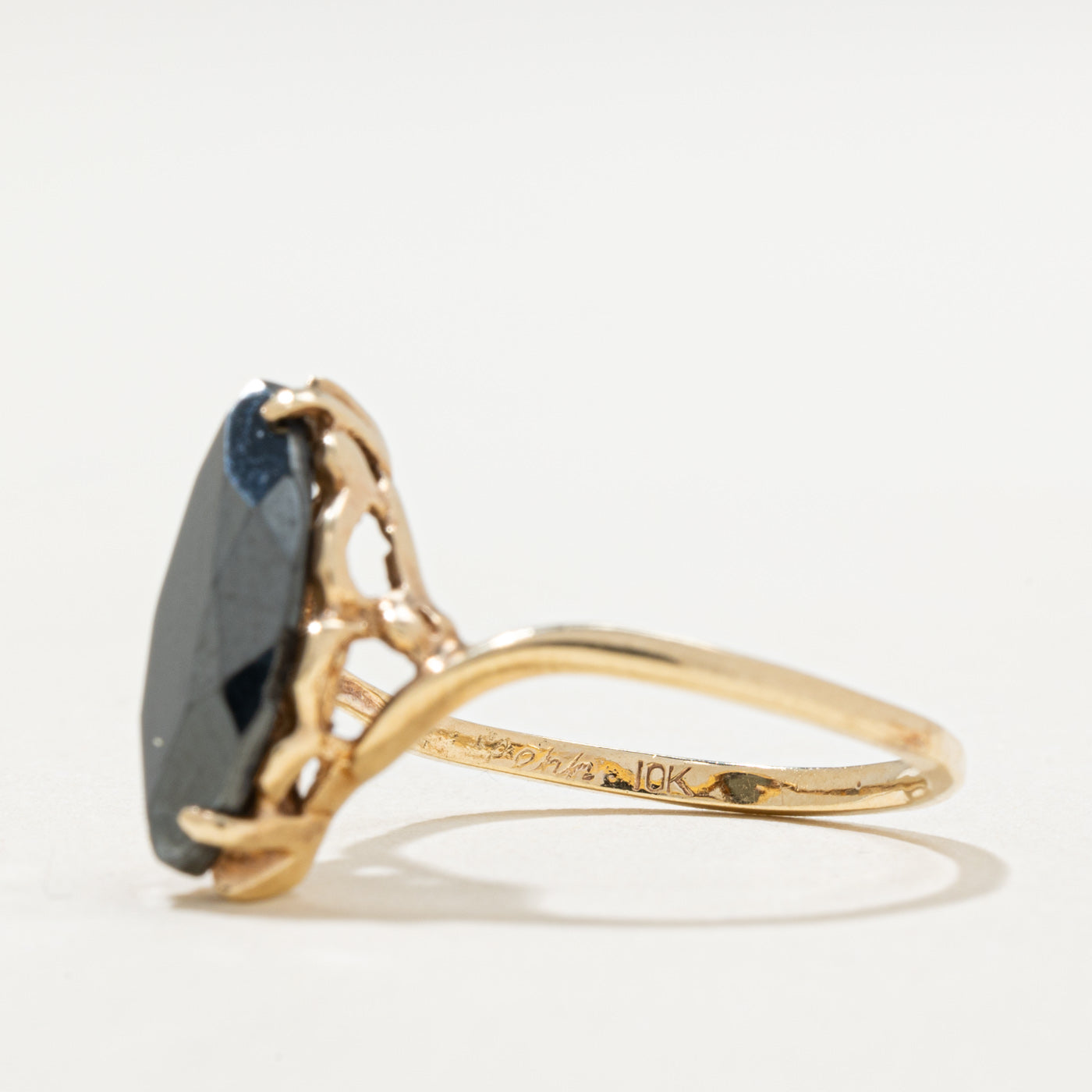 10K Marquise Cut Hematite Bypass Ring | 2.00ct | SZ 7.25