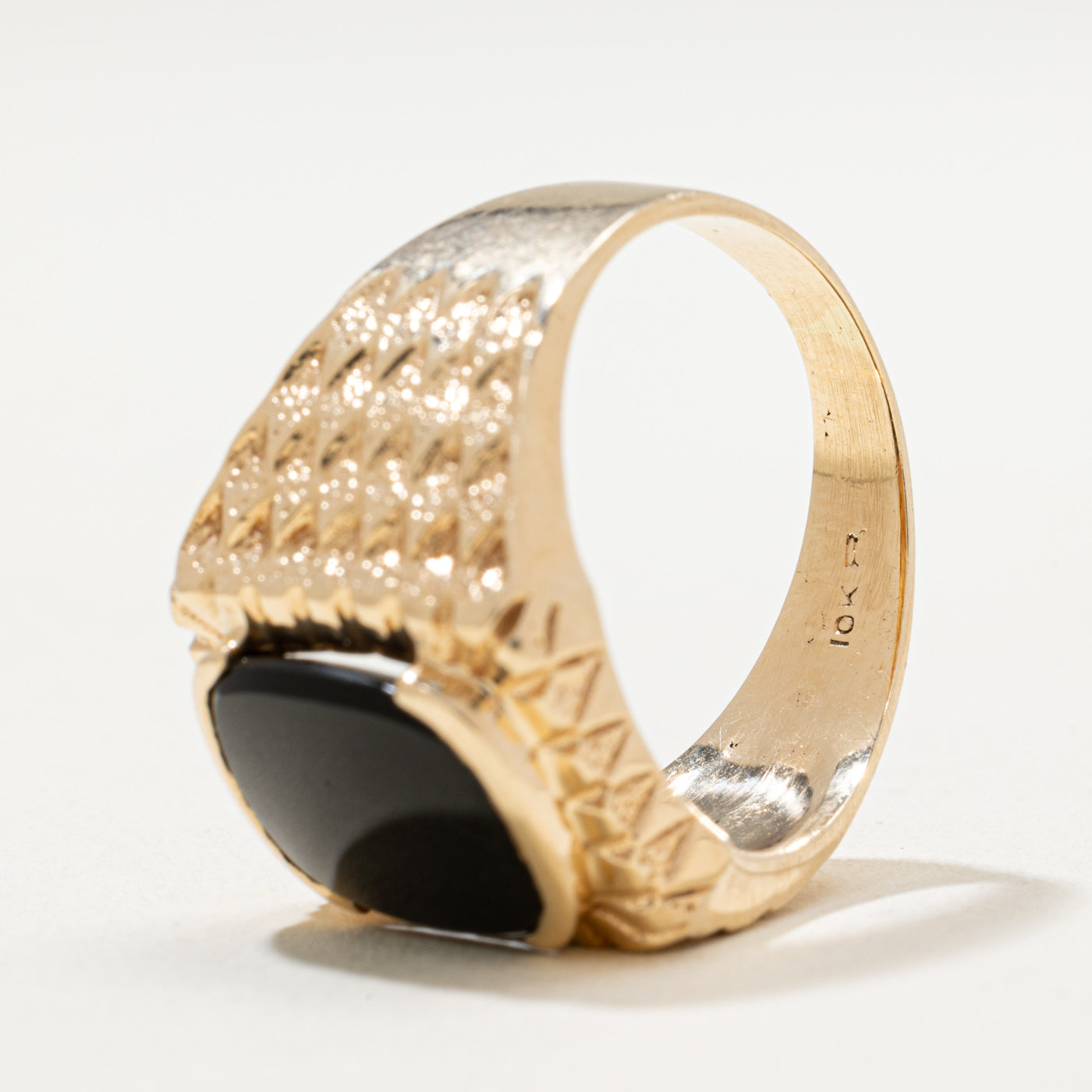 10K Onyx Textured Signet Ring | 2.00ct | SZ 8.5