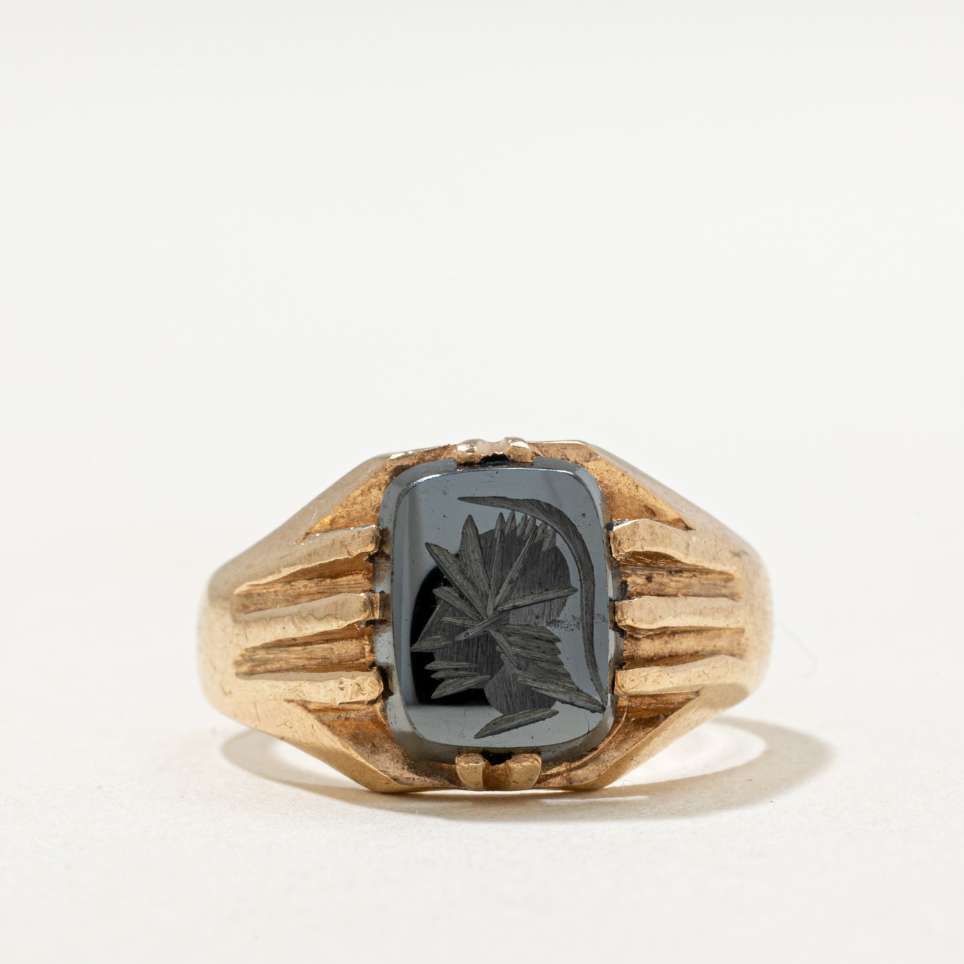 1972 Birmingham 9K Intaglio Hematite Ring | 2.30ct | SZ 6.5