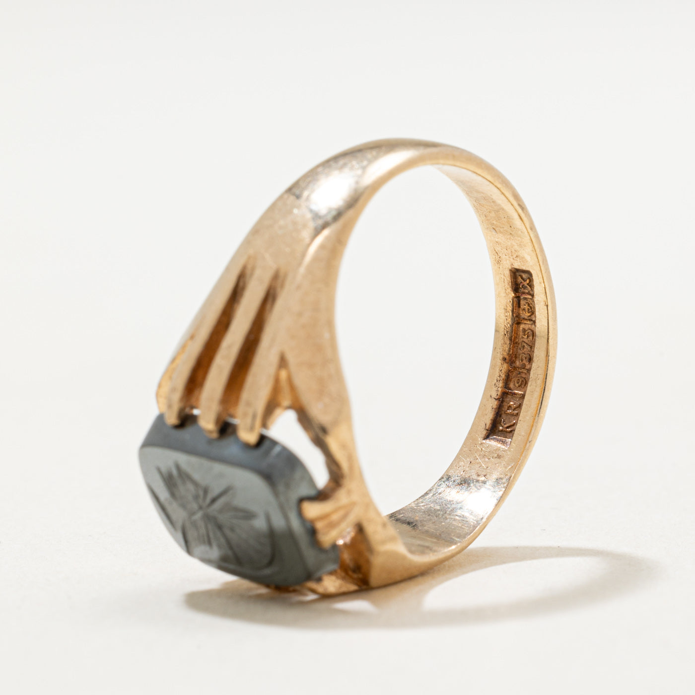 1972 Birmingham 9K Intaglio Hematite Ring | 2.30ct | SZ 6.5