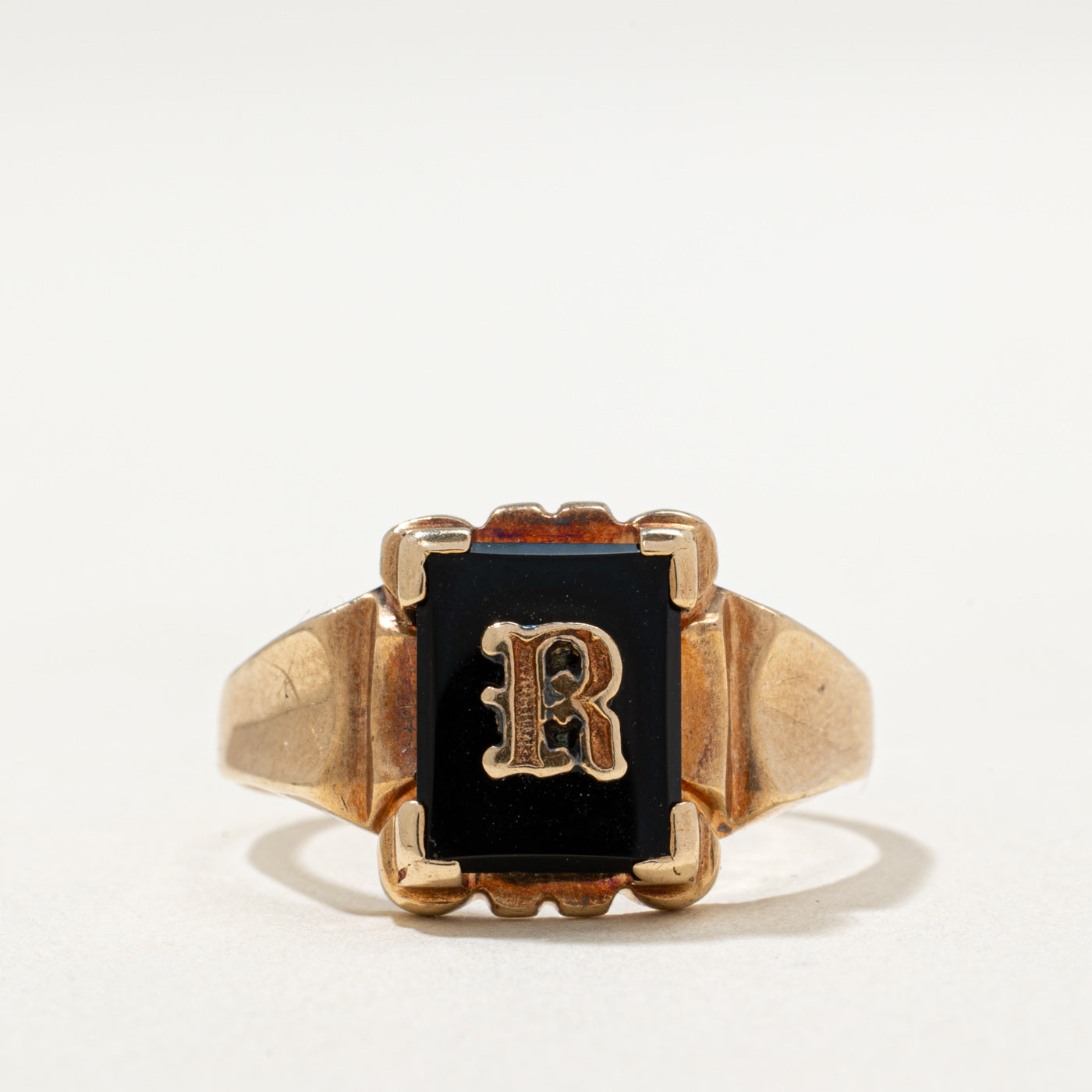 10K Onyx 'R' Initial Ring | 1.66ct | SZ 9