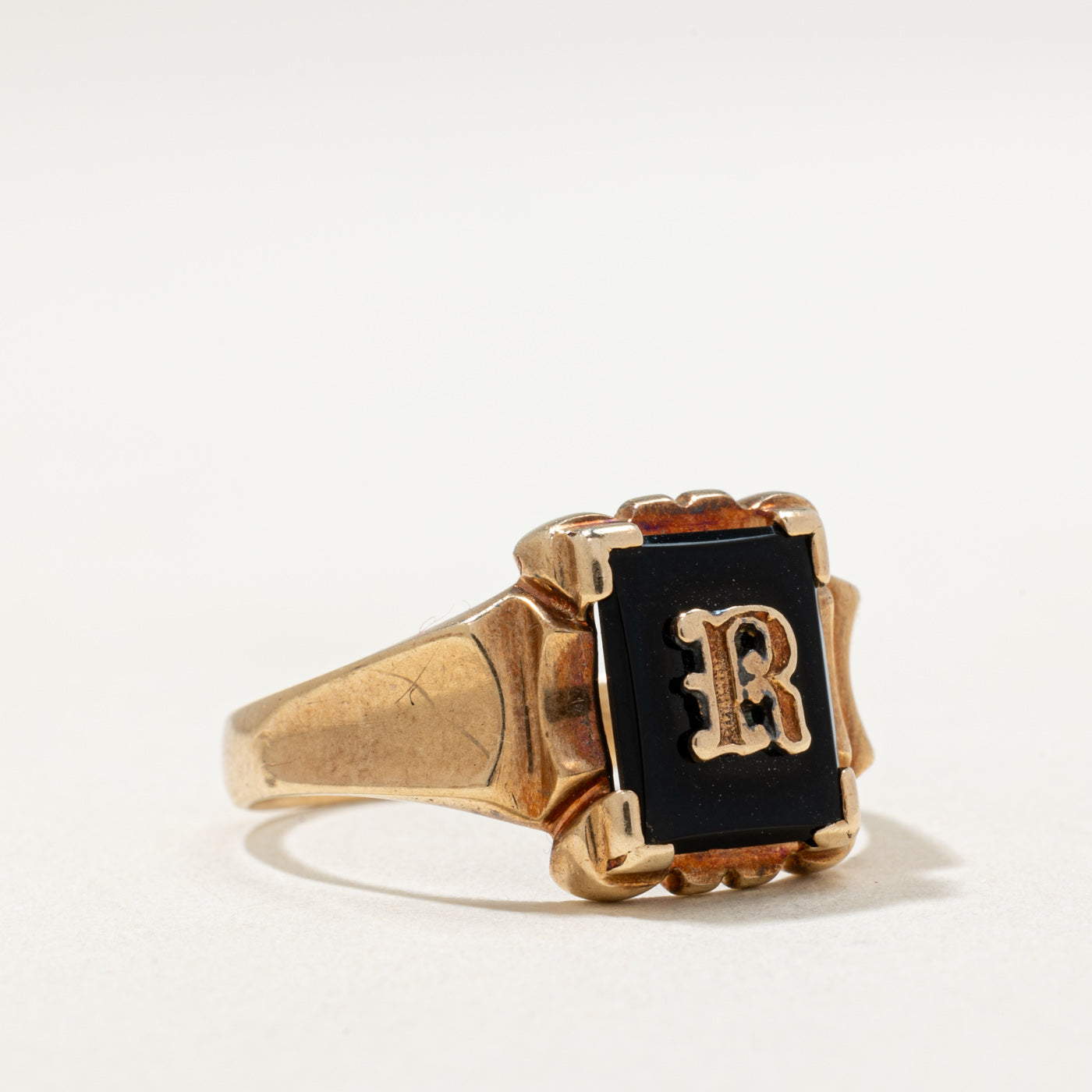 10K Onyx 'R' Initial Ring | 1.66ct | SZ 9