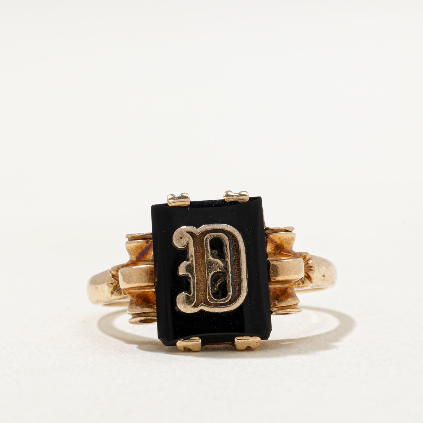 10K Onyx 'D' Initial Ring | 1.20ct | SZ 5.5