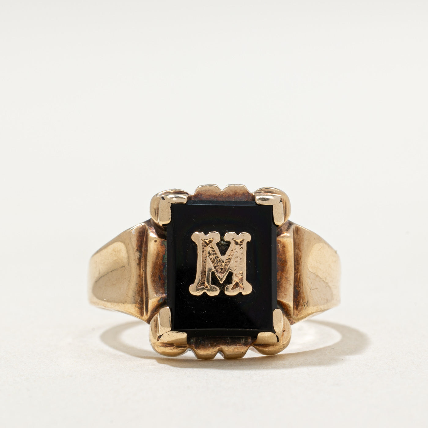 10K Onyx 'M' Initial Ring | 1.30ct | SZ 7