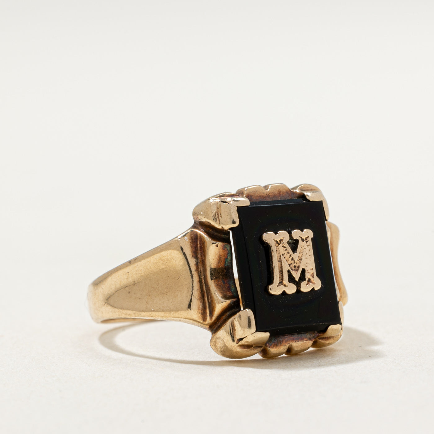 10K Onyx 'M' Initial Ring | 1.30ct | SZ 7