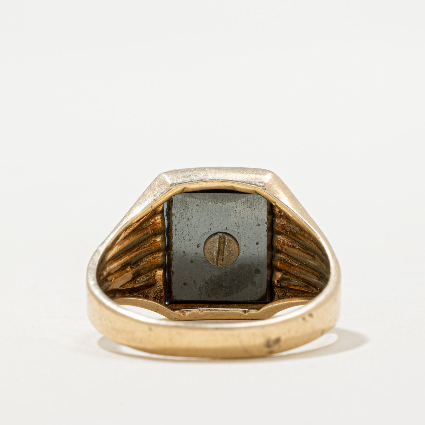 10K Hematite 'I' Initial Signet Ring | 4.00ct | SZ 8.25