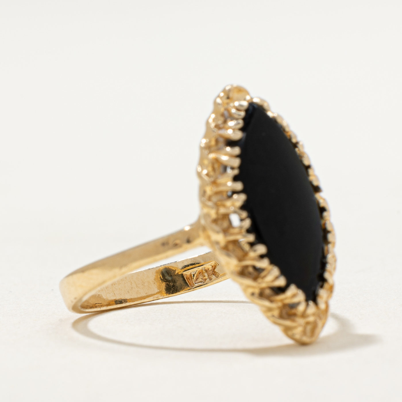 14K Marquise Shaped Onyx Ring | 1.40ct | SZ 6