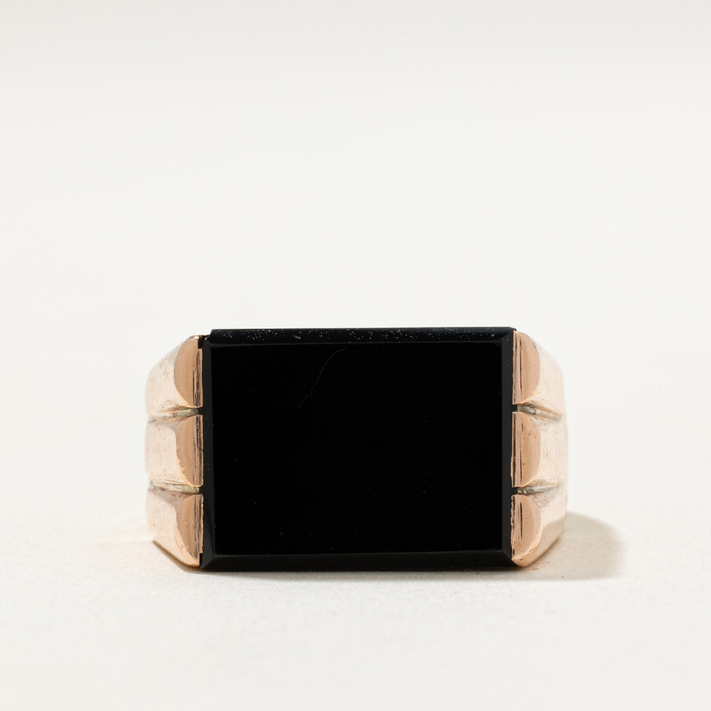 14K Onyx Grooved Signet Ring | 3.00ct | SZ 10.25