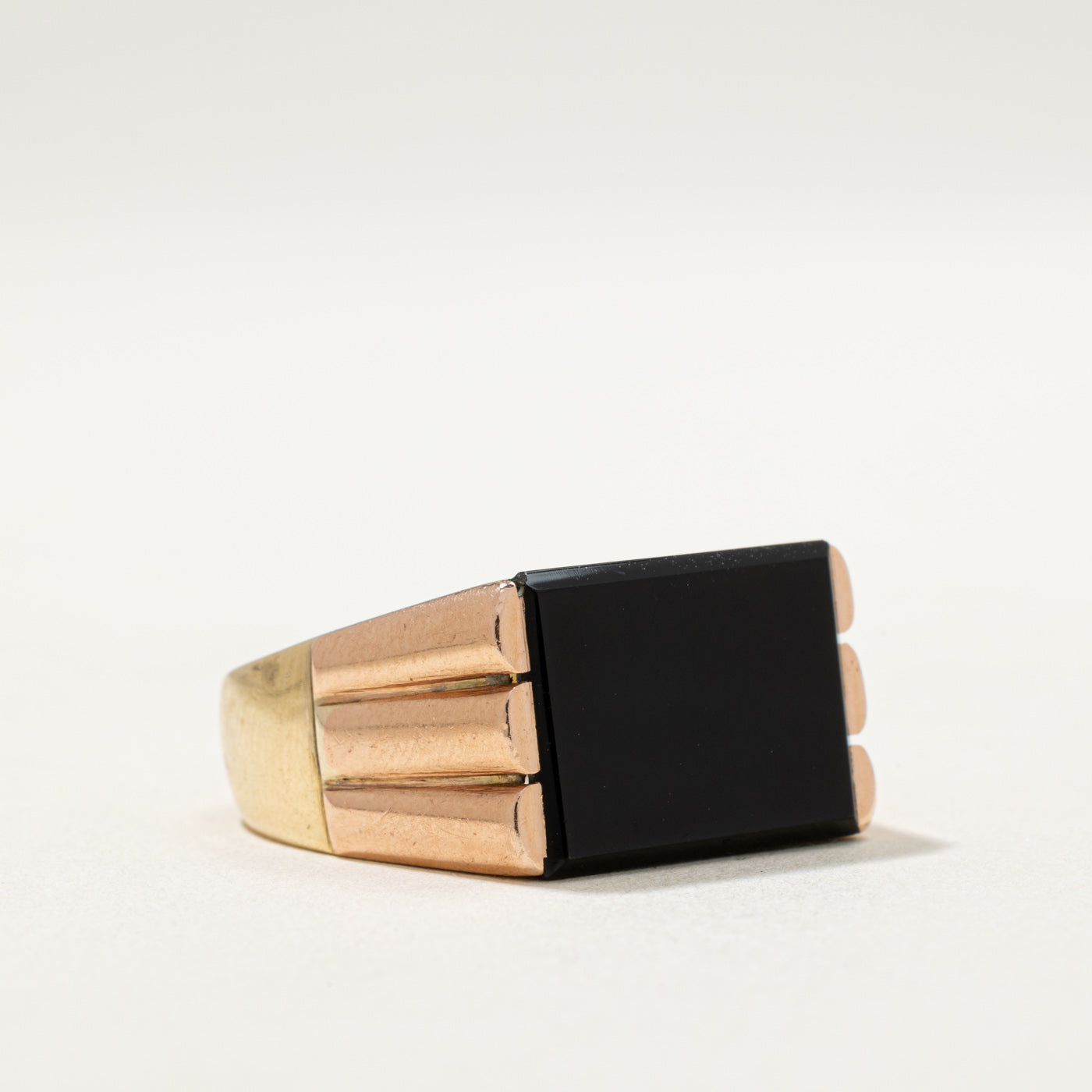 14K Onyx Grooved Signet Ring | 3.00ct | SZ 10.25
