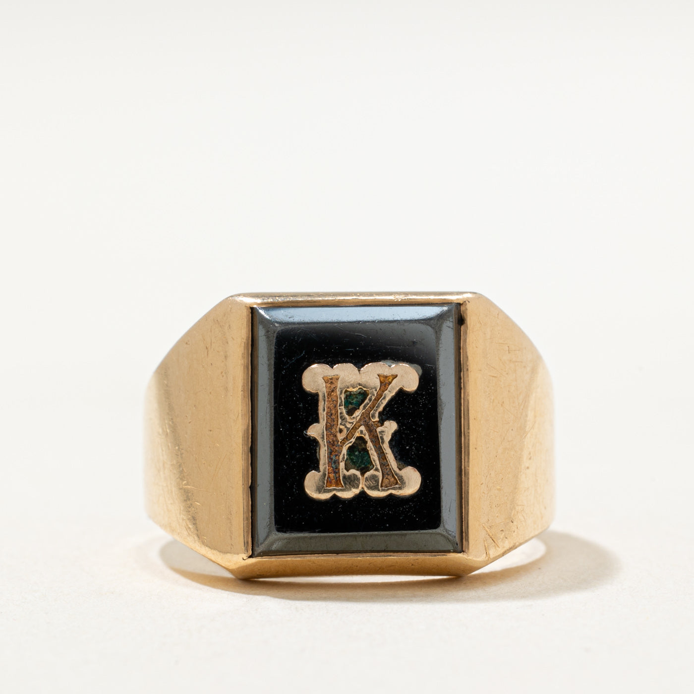 14K Hematite 'K' Initial Signet Ring | 3.00ct | SZ 7