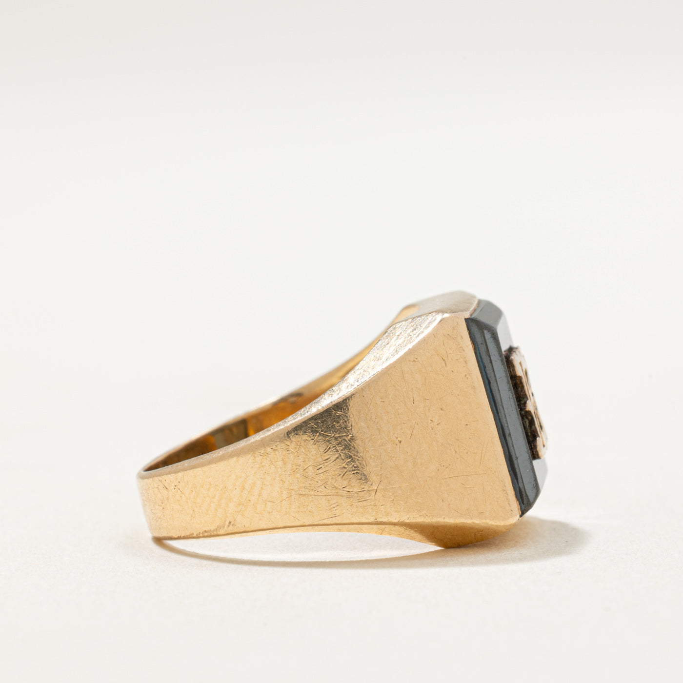 14K Hematite 'K' Initial Signet Ring | 3.00ct | SZ 7
