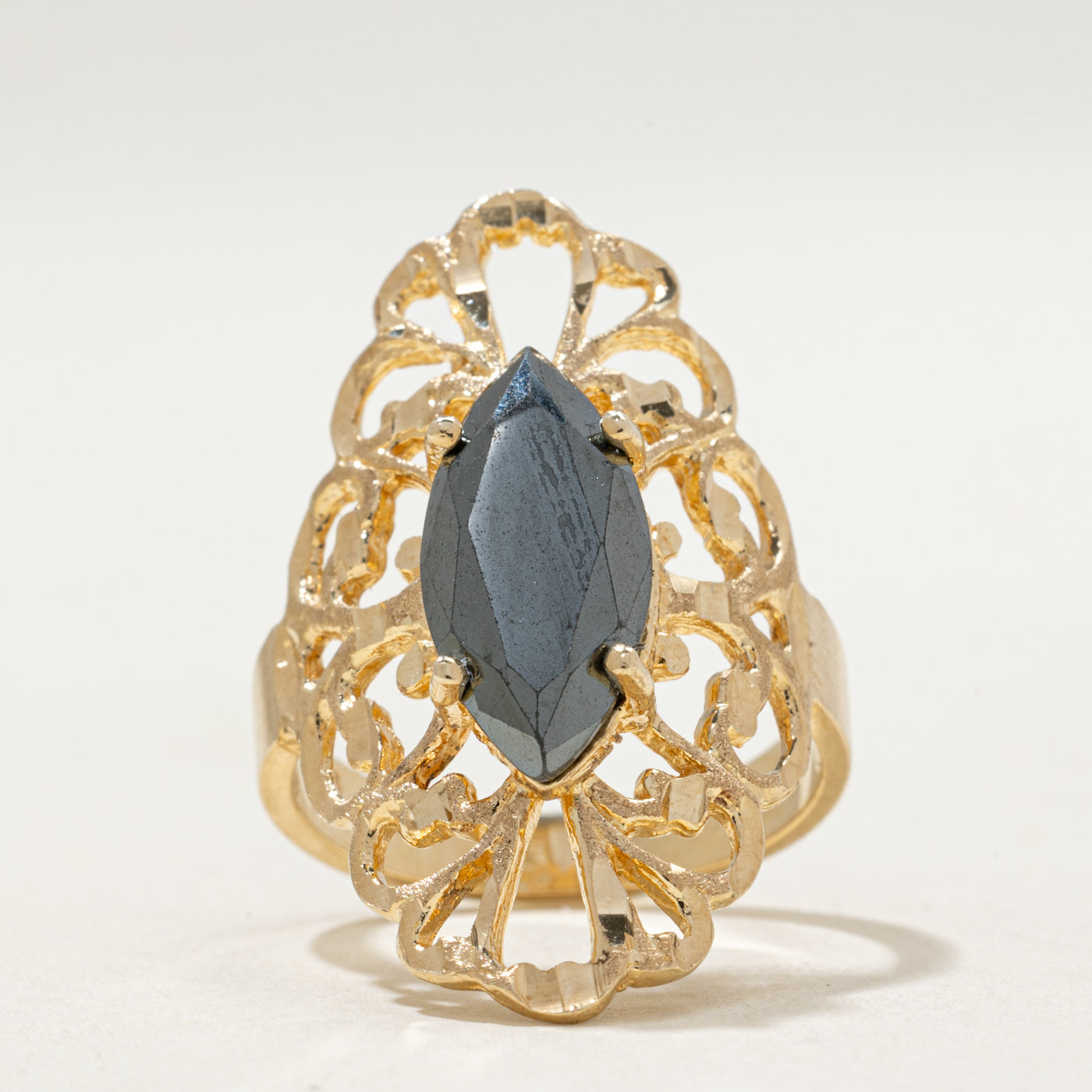 10K Hematite Ornate Cocktail Ring | 2.00ct | SZ 6.5