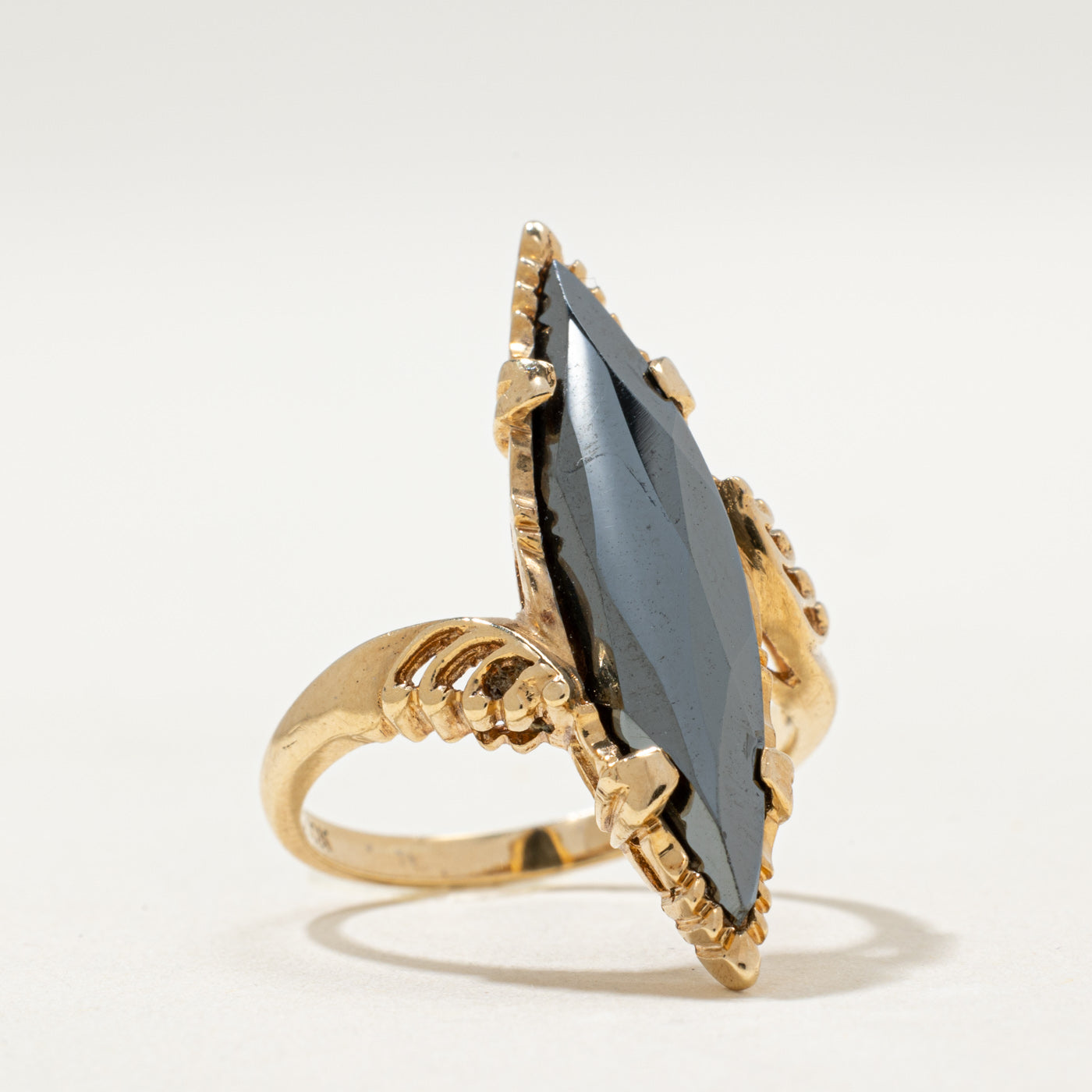 10K Hematite Navette Ring | 4.90ct | SZ 6.5