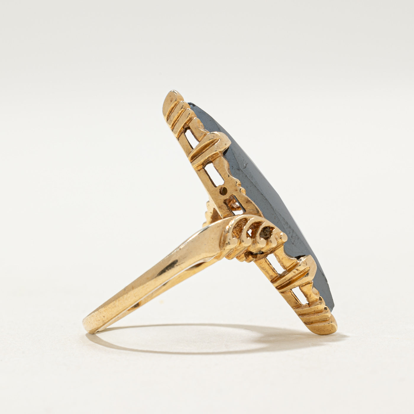 10K Hematite Navette Ring | 4.90ct | SZ 6.5