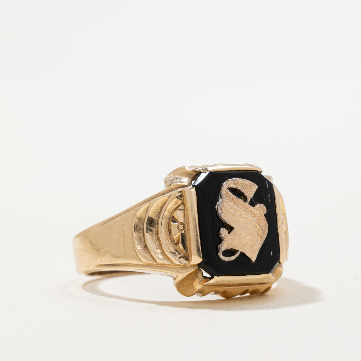 10K Onyx 'S' Initial Ring | 2.00ct | SZ 10