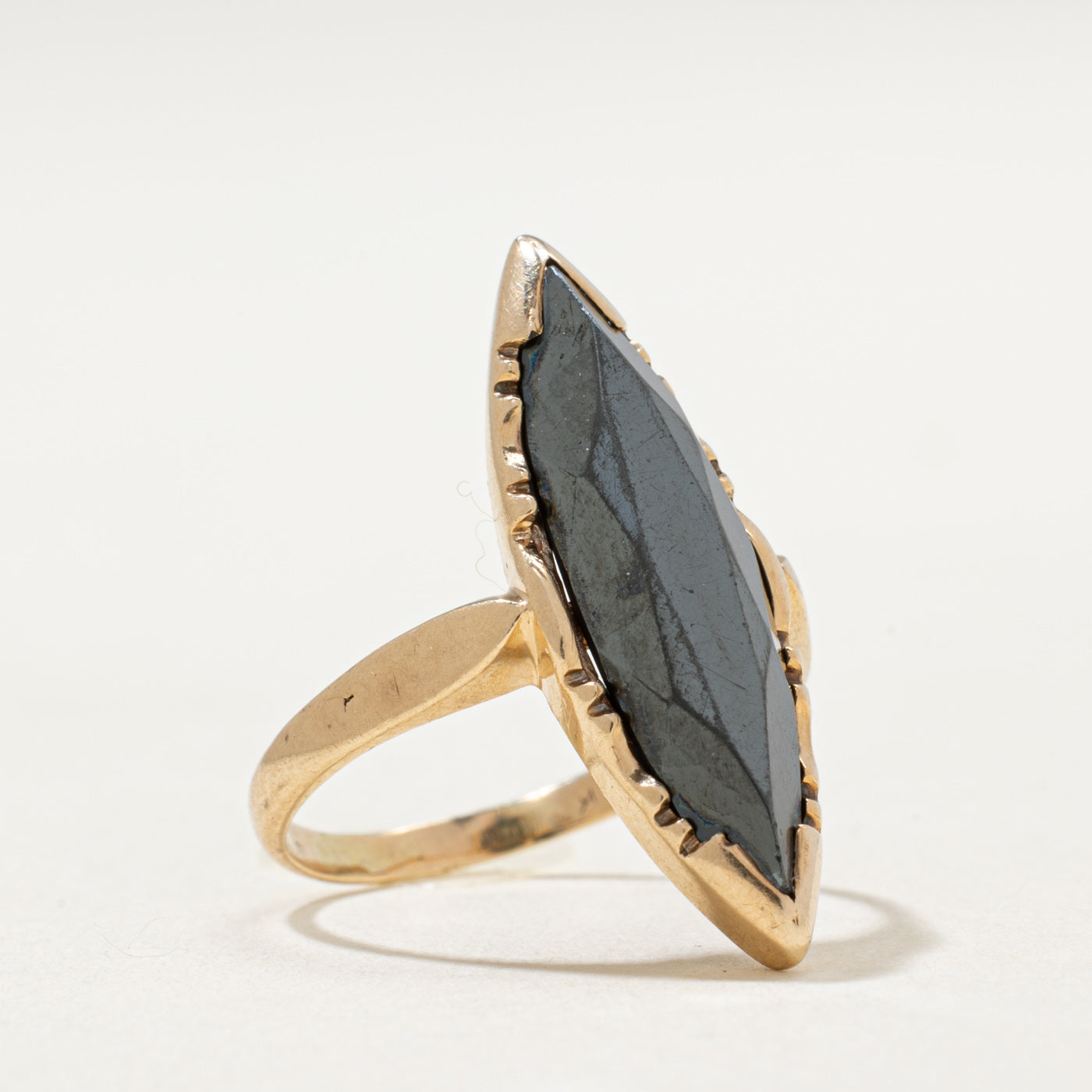 10K Hematite Navette Ring | 2.60ct | SZ 3.75